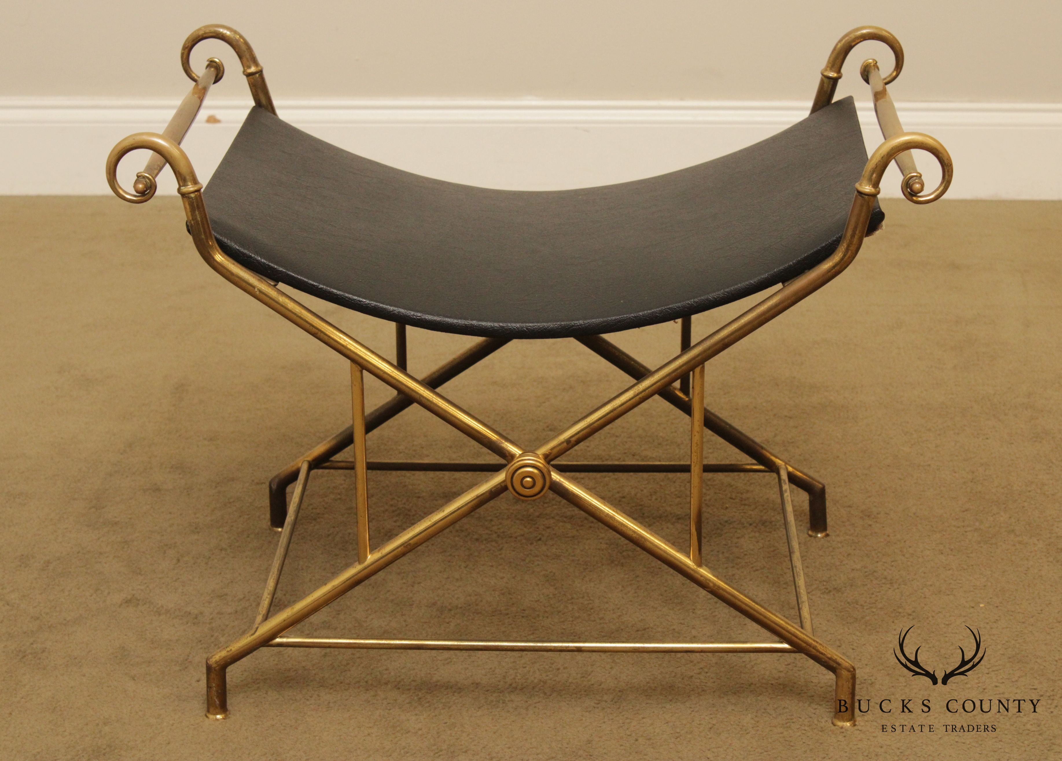 Mid Century Italian Brass X Base Curule Bench or Stool