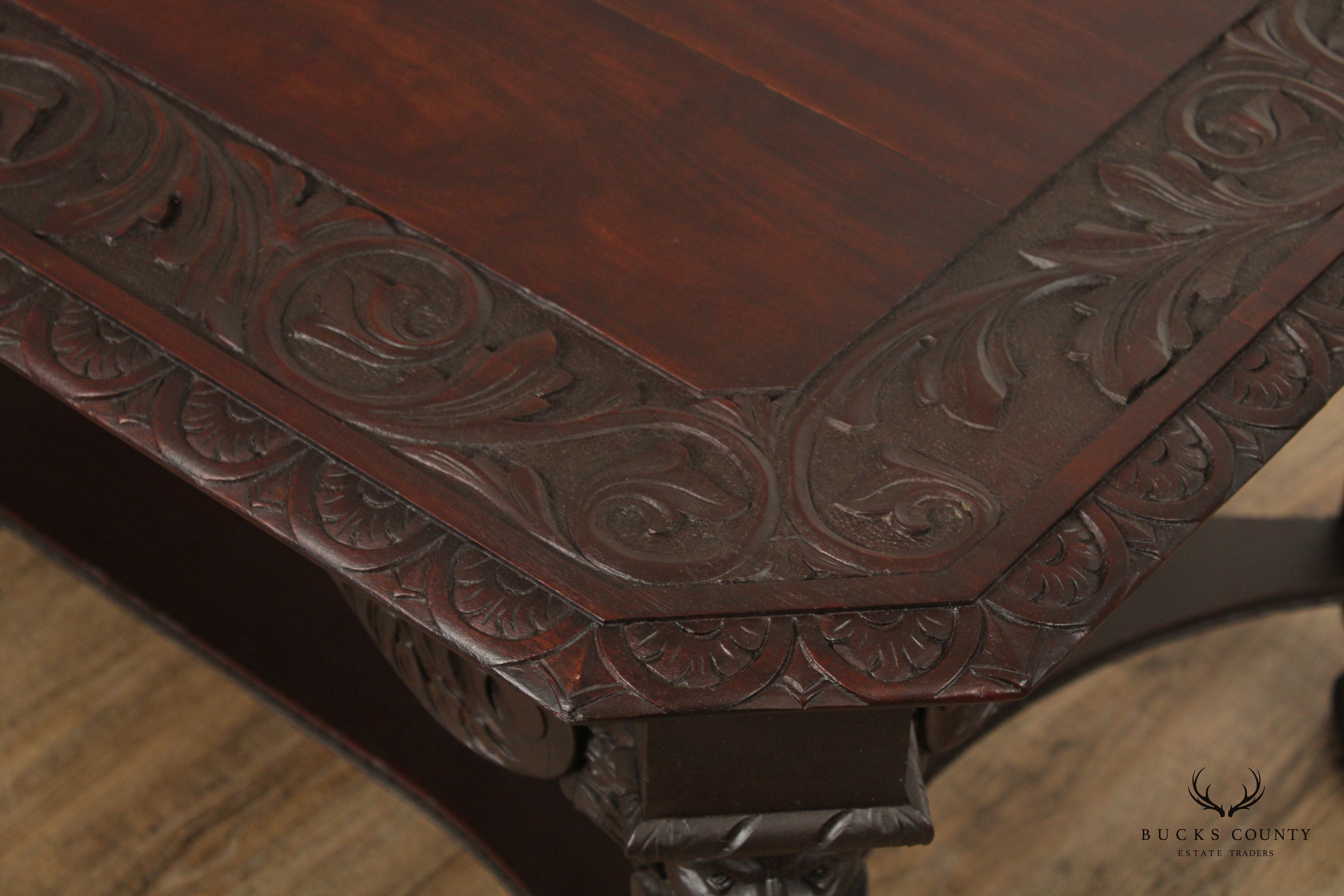 Renaissance Revival Carved Mahogany Library Table Desk