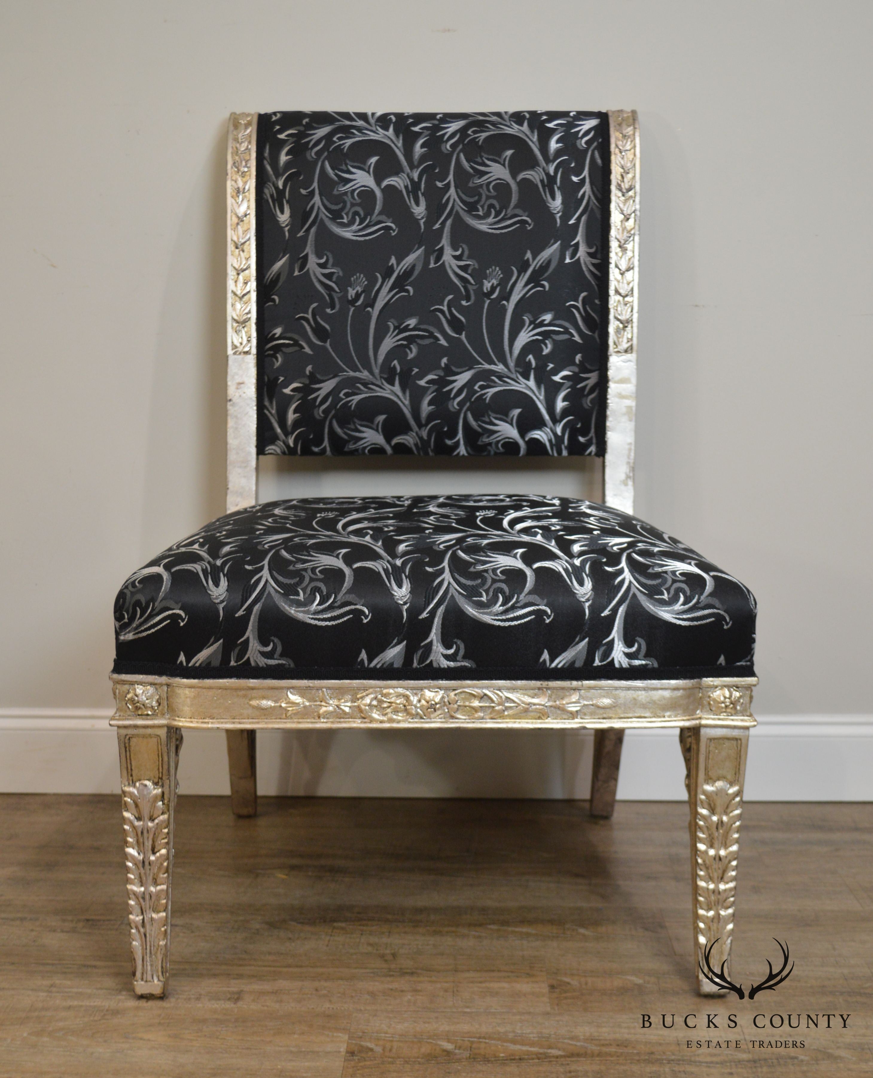 Silver Leaf French Regency Style Slipper Chair