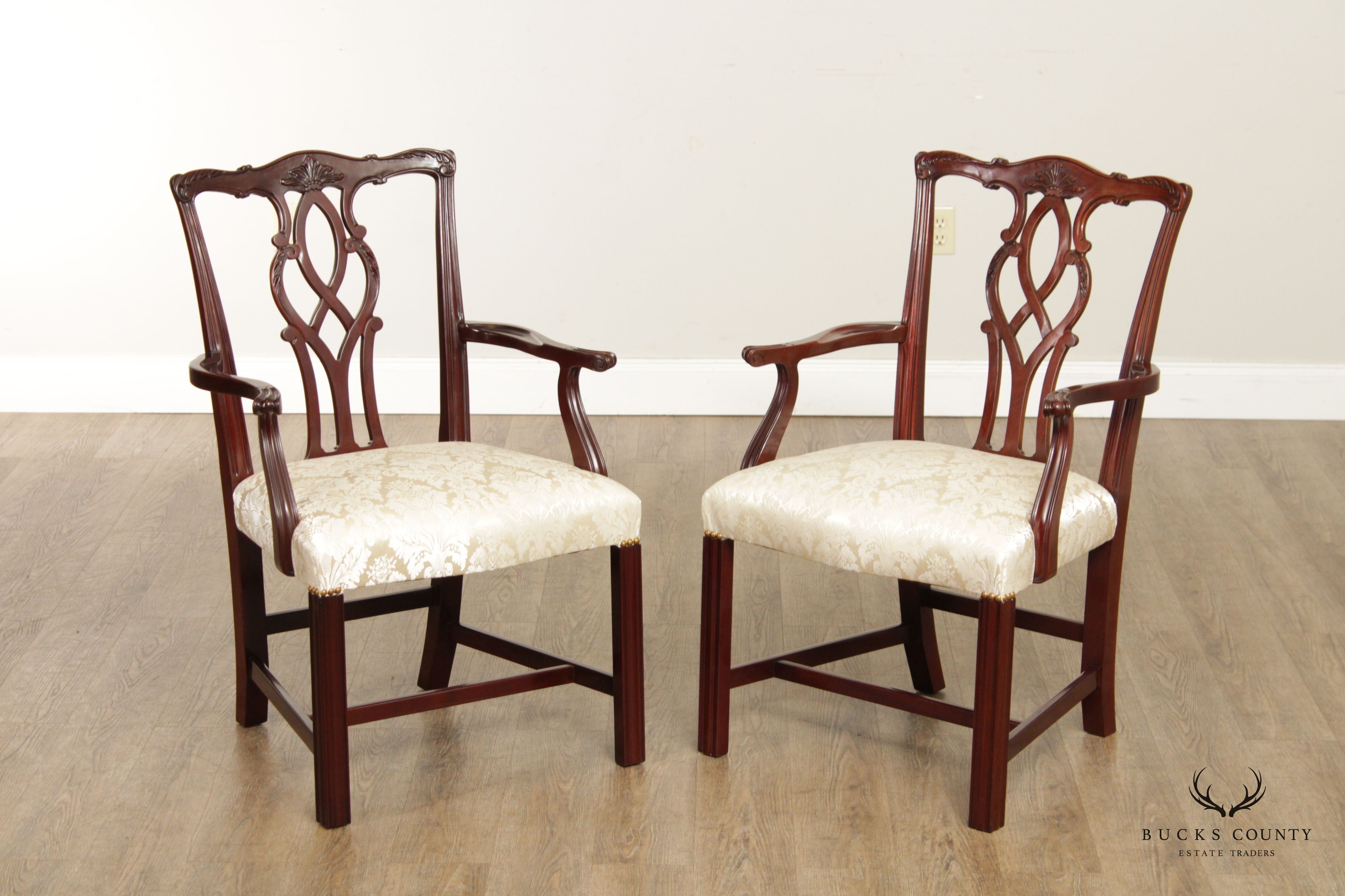 Kindel Chippendale Style Pair Mahogany Armchairs