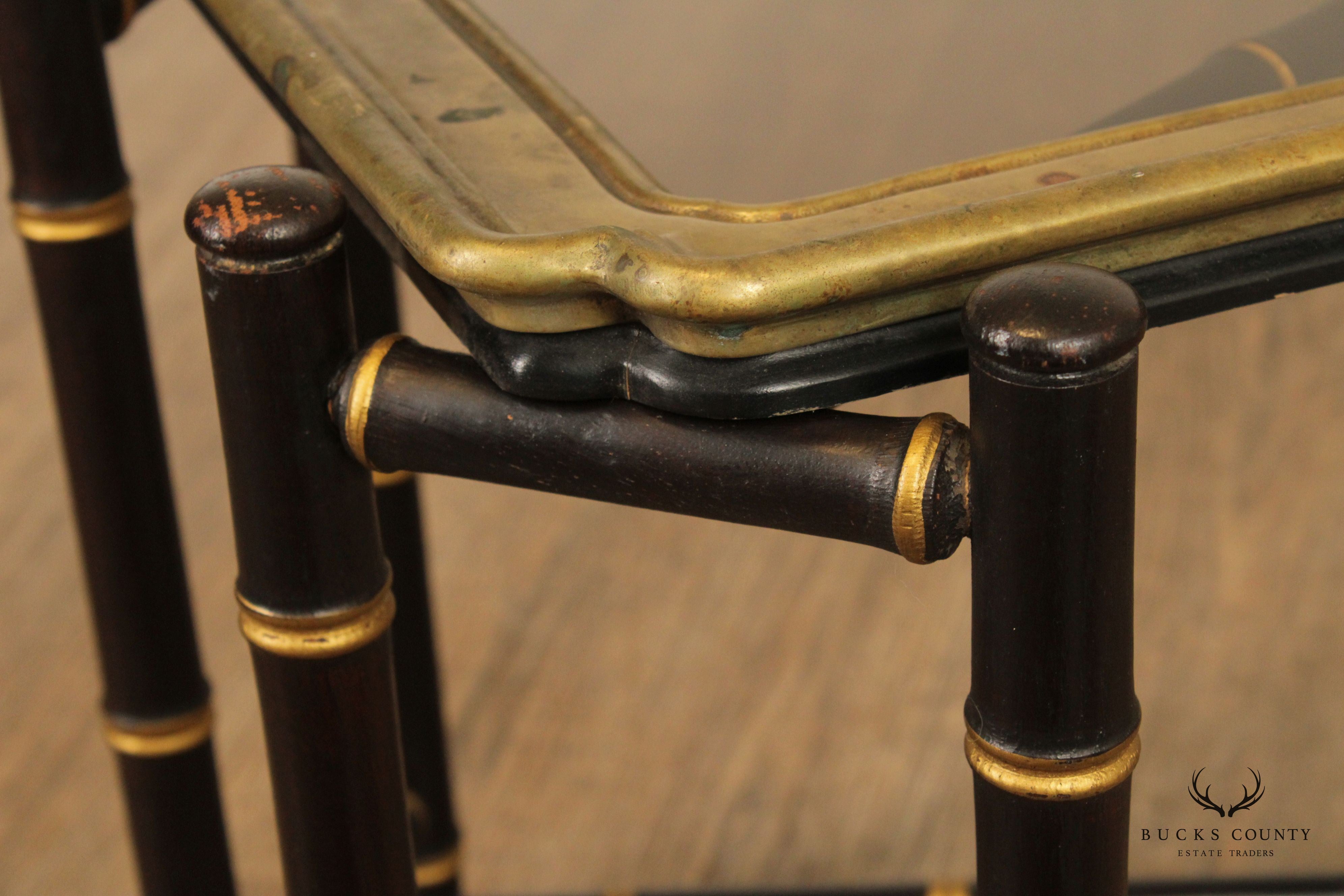 Asian Style Faux Bamboo X-Base Brass Tray Top Coffee Table