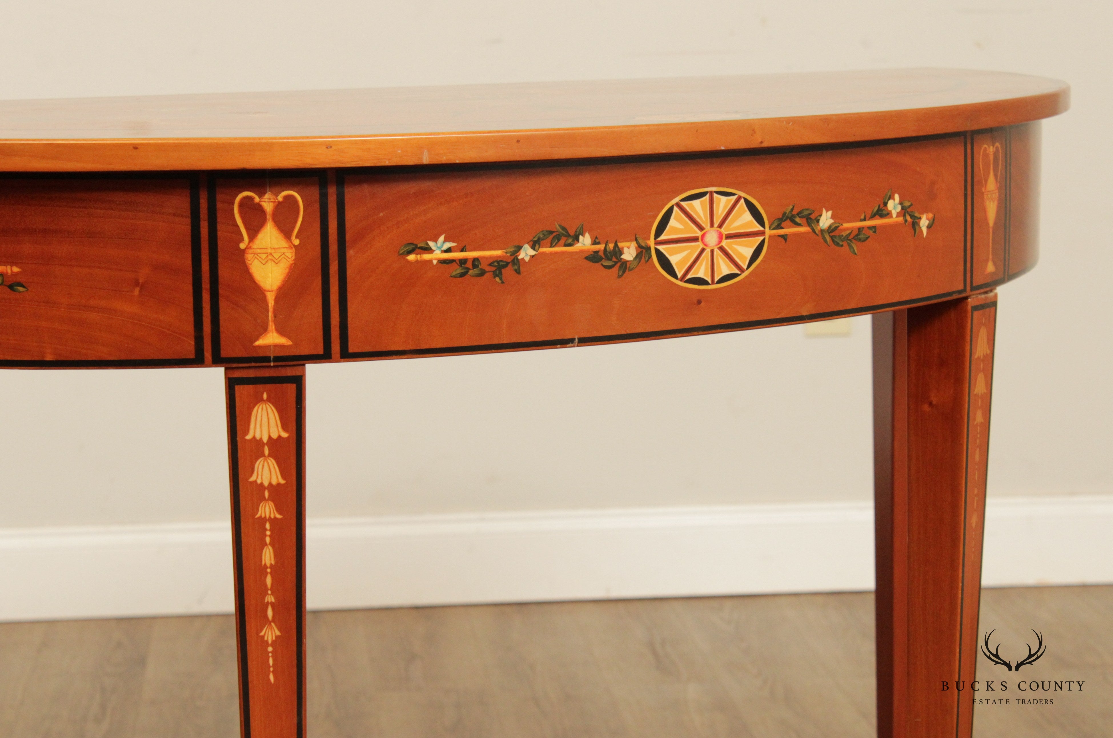 Adams Style Painted Satinwood Demilune Console Table