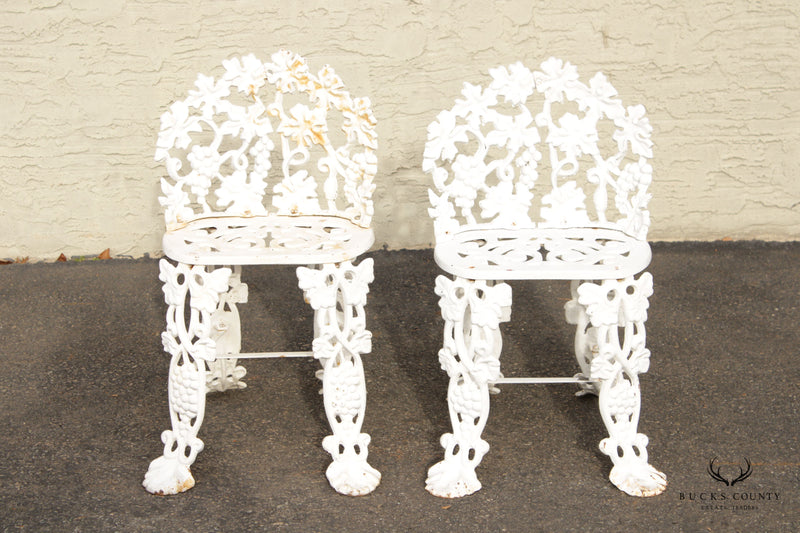 Victorian Pair Cast Iron Grapevine Leaves Garden Chairs