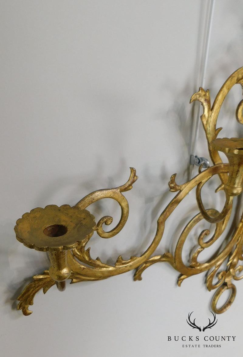 1950's Italian Gilt Metal Large 6 Candle Holder Wall Sconce