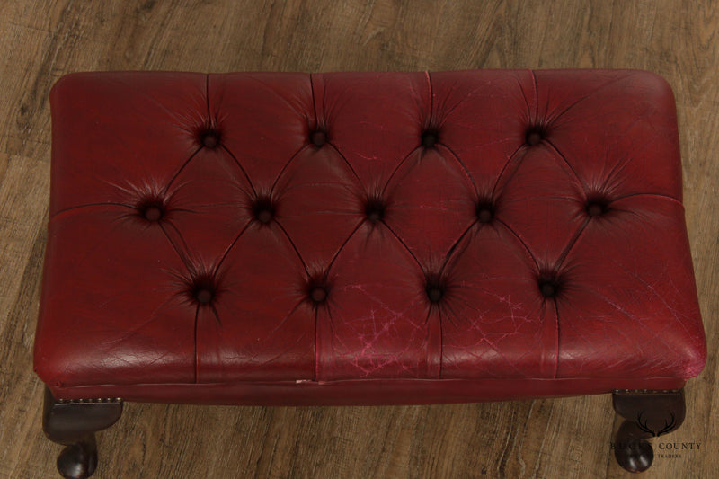 Georgian Style Tufted Red Leather Ottoman or Foot Stool