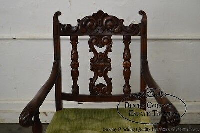 1920s Jacobean Style Solid Mahogany Carved Arm Chair (possibly Kittinger)