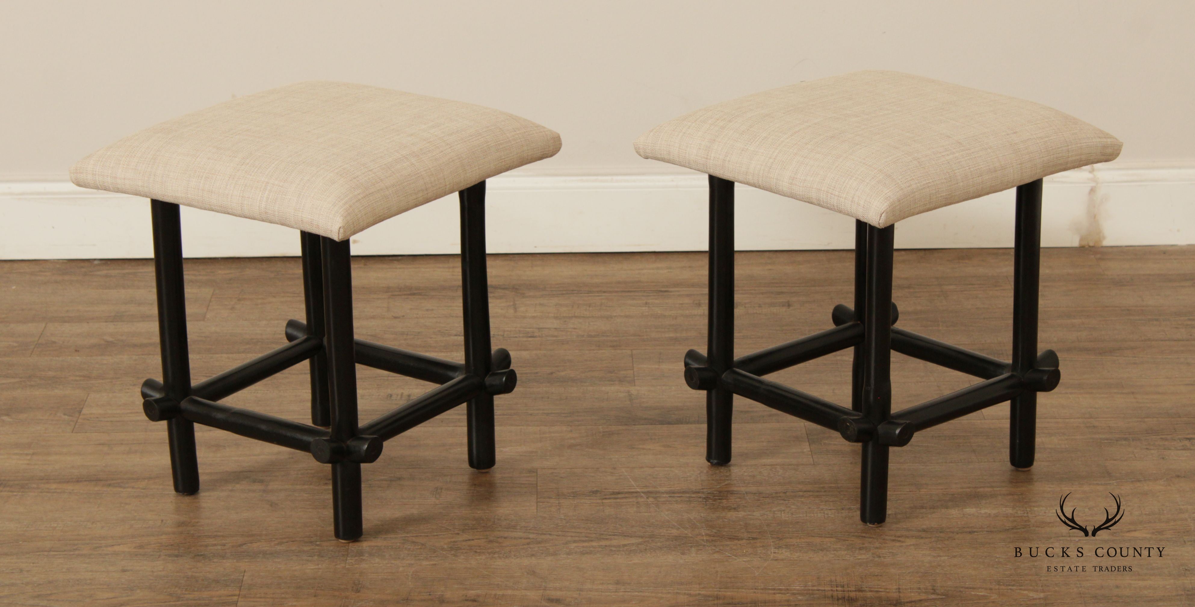 Vintage Asian Style Pair of Ebonized Faux Bamboo Stools