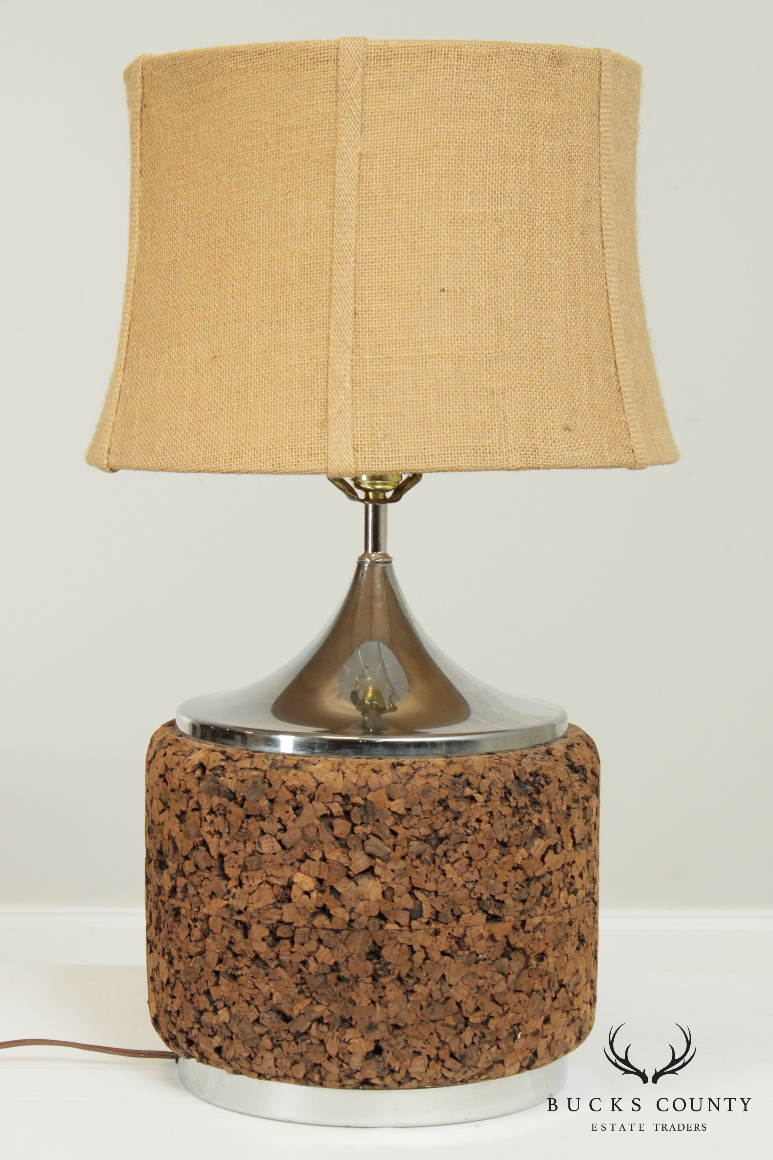 Mid Century Modern Chrome & Cork Table Lamp