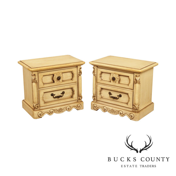 Basic Witz Vintage French Provincial Style Pair of Cream Painted Two Drawer Nightstands