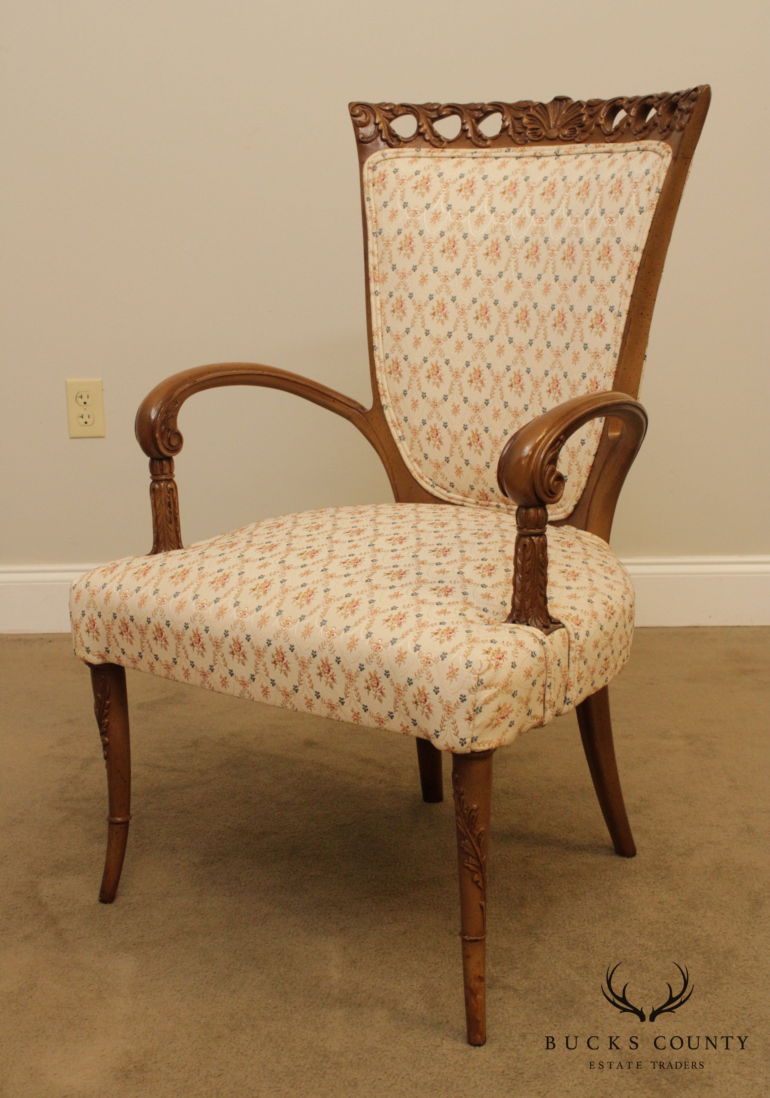 Hollywood Regency Vintage Pair Carved Armchairs