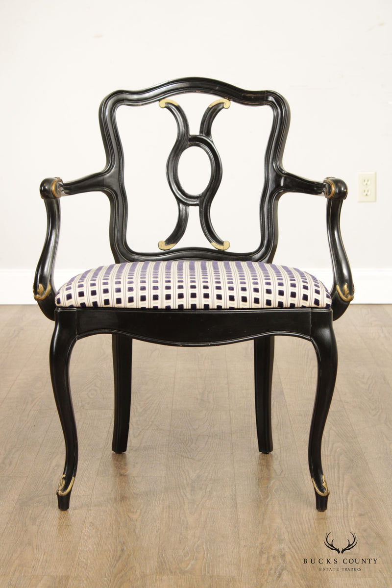 French Louis XV Style Pair of Carved Ebonized Dining Armchairs