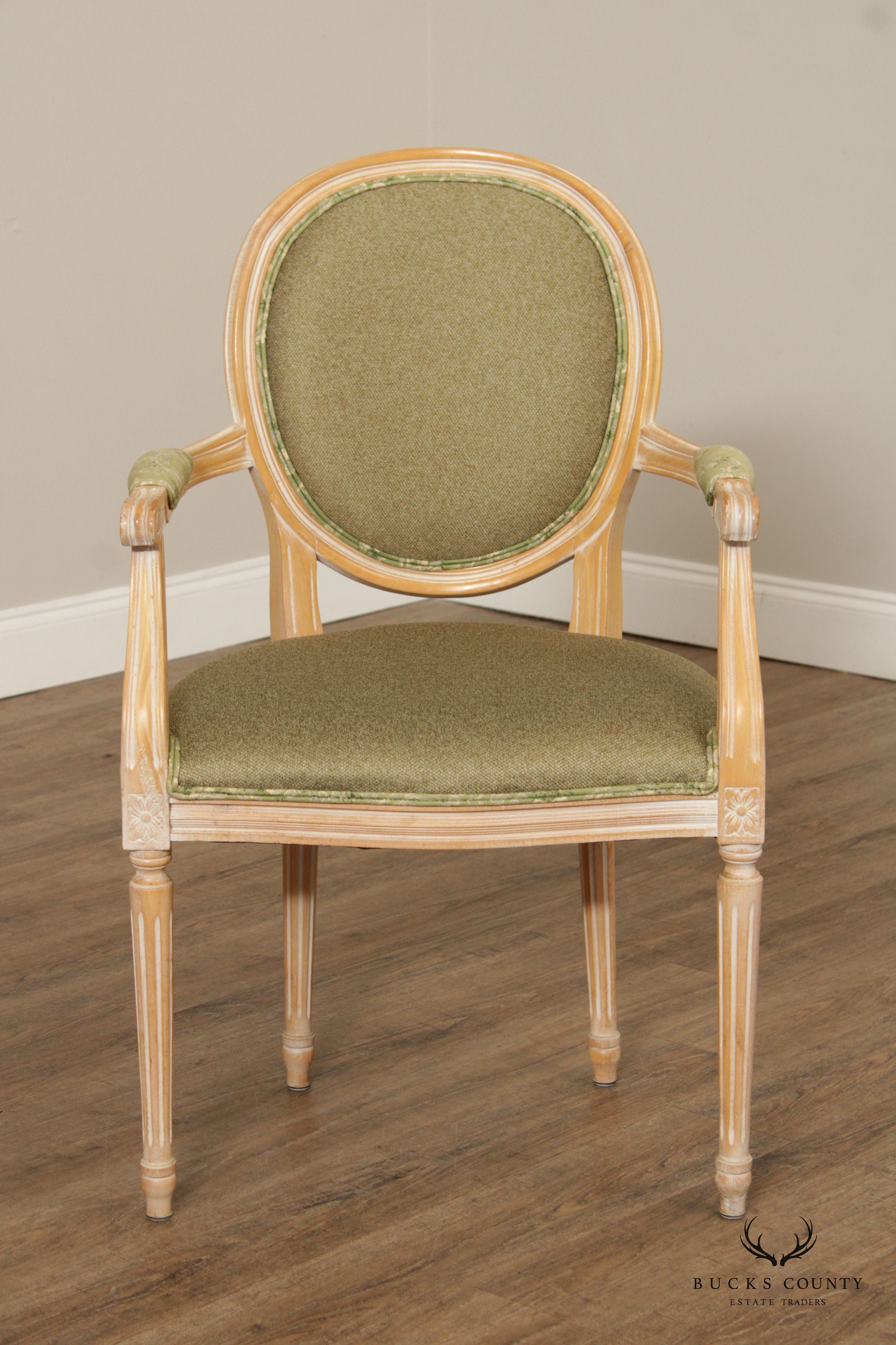 French Louis XVI Style Pair of Cerused Finish Armchairs