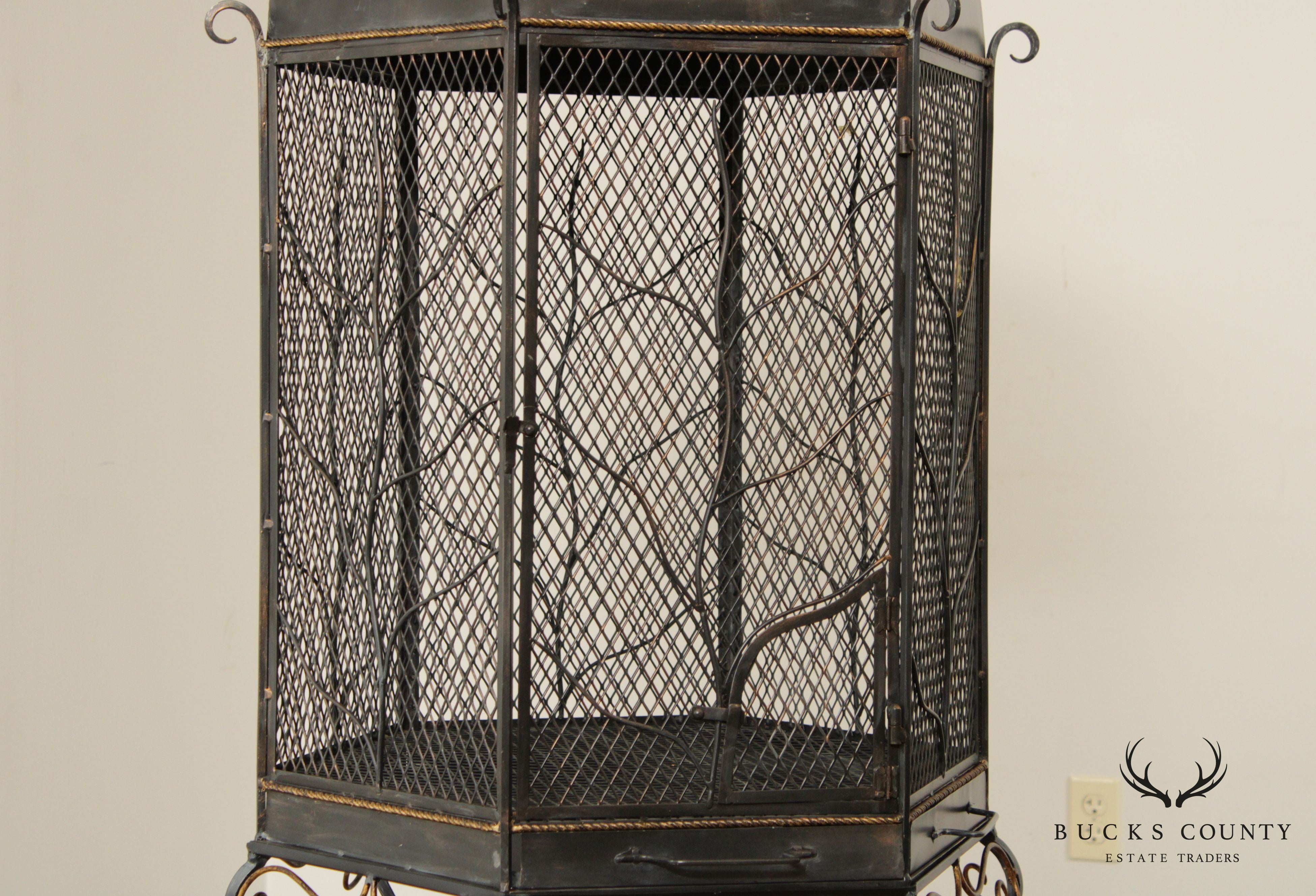 Ornate Wrought Iron Birdcage on Stand