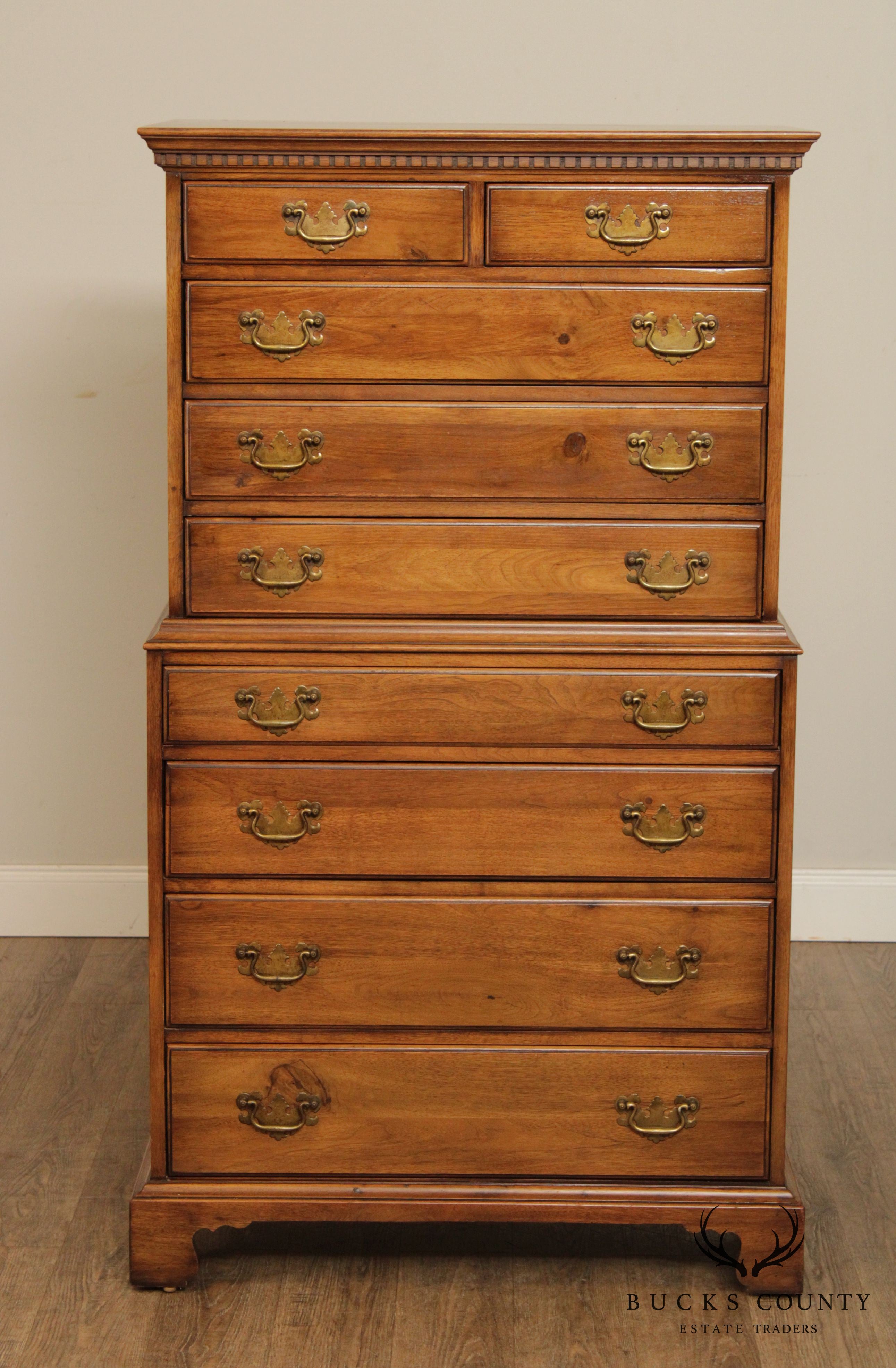 Davis Cabinet Co. Vintage Chippendale Style Solid Walnut High Chest