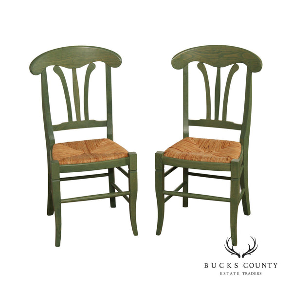 Vintage Country Painted Pair of Rush Seat Side Chairs
