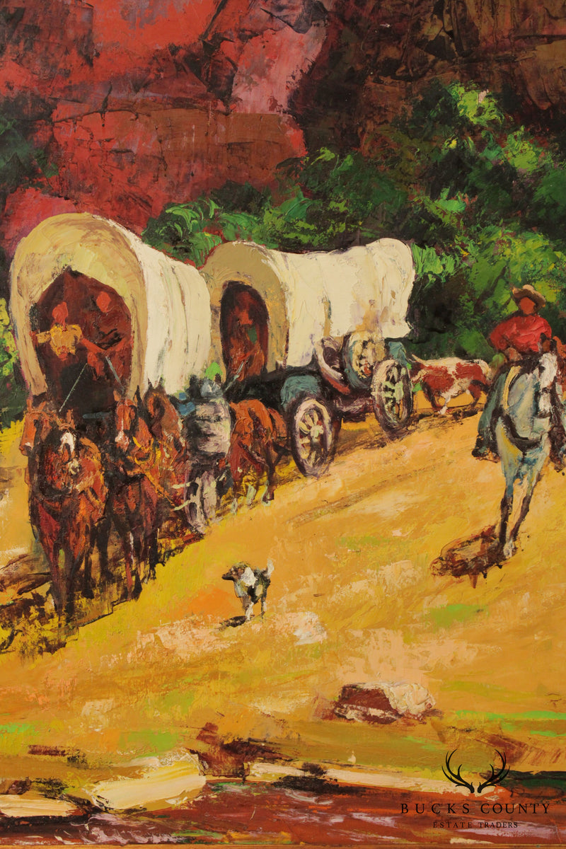 20th Century American Western Caravan Oil Painting