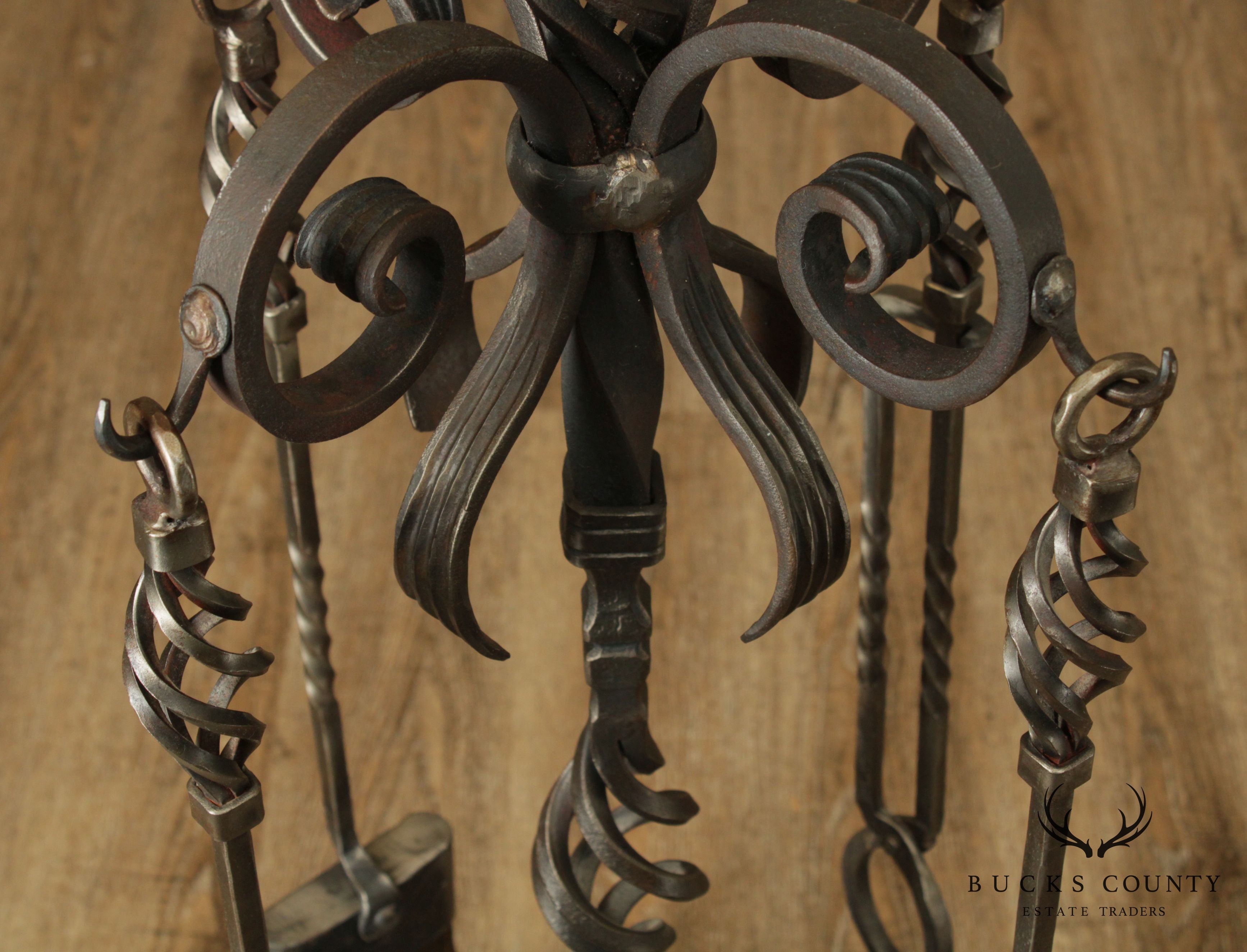 Hand Forged Custom Twisted Iron Set Fire Place Tools