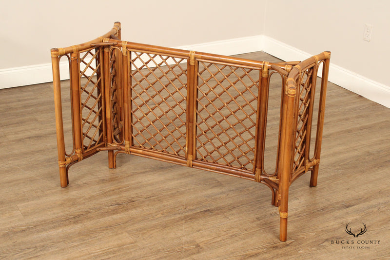 Hollywood Regency Glass Top Bamboo Rattan Dining Table