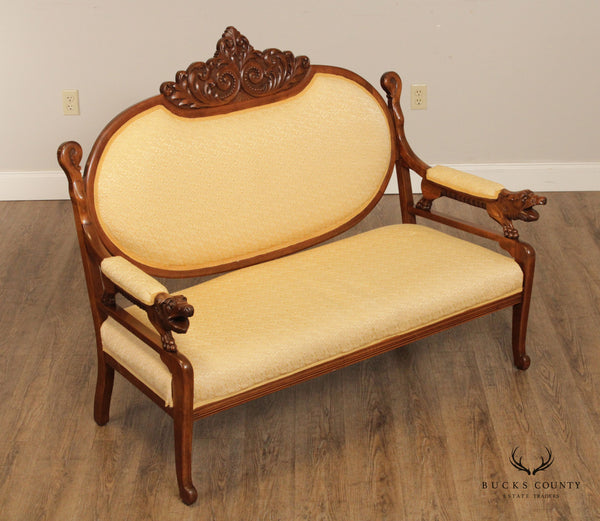 Victorian Carved Beech and Mahogany Loveseat Settee
