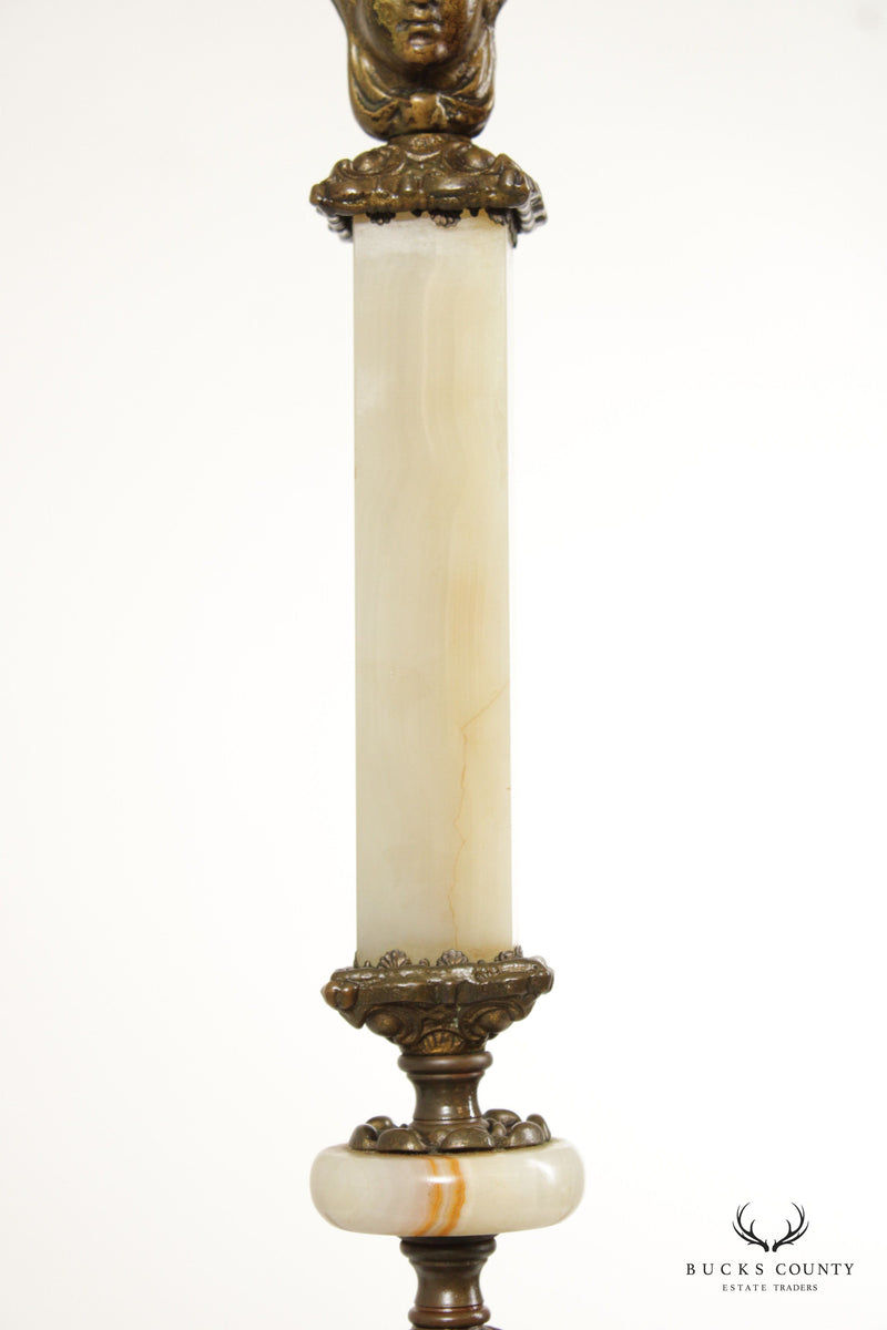 Art Deco Pair of Brass and Onyx Tall Table Lamps