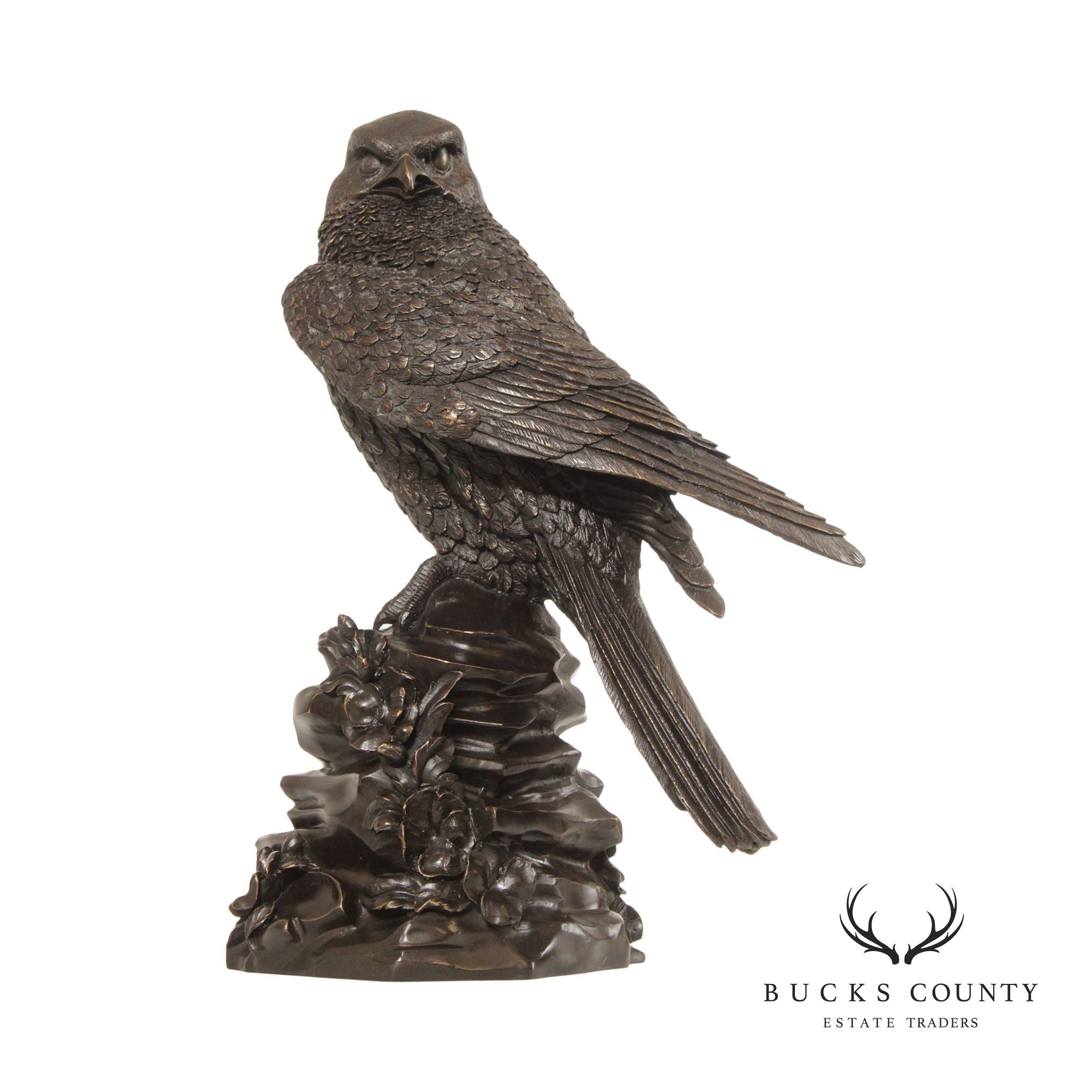 20th Century Falcon on Rock Bronze Sculpture