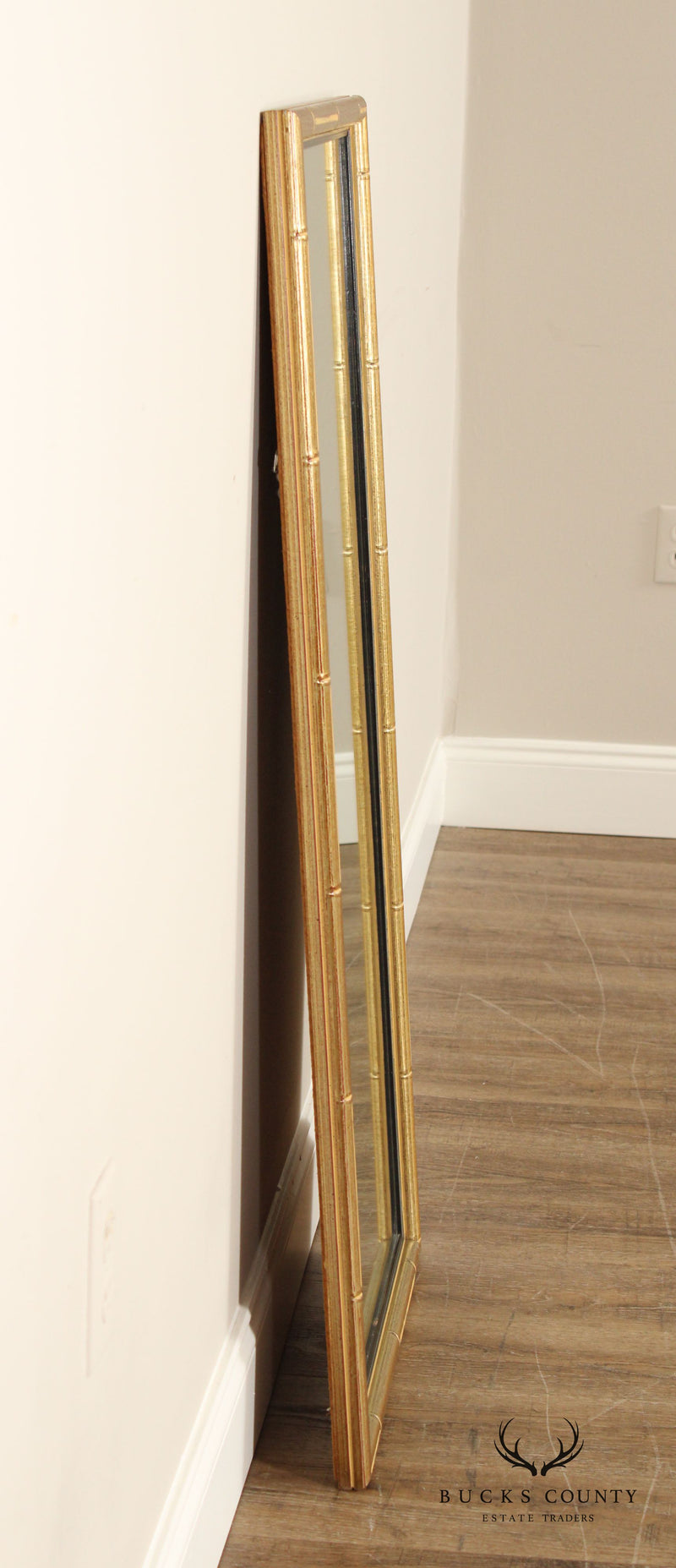 Hollywood Regency Faux Bamboo Gold Frame Wall Mirror