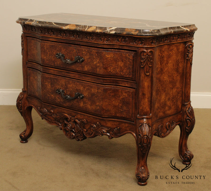 French Louis XV Style Quality Pair Marble Top 2 Drawer Nightstands