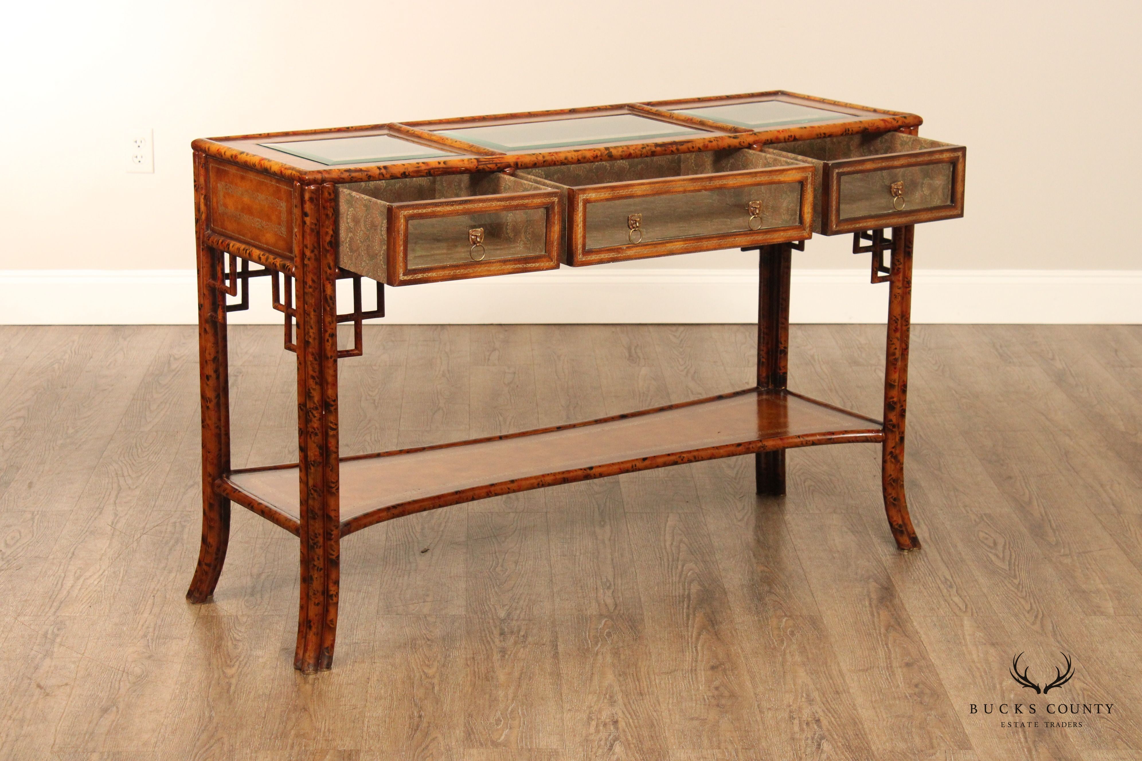 Maitland Smith Asian Inspired Faux Bamboo Tortoiseshell Console Table