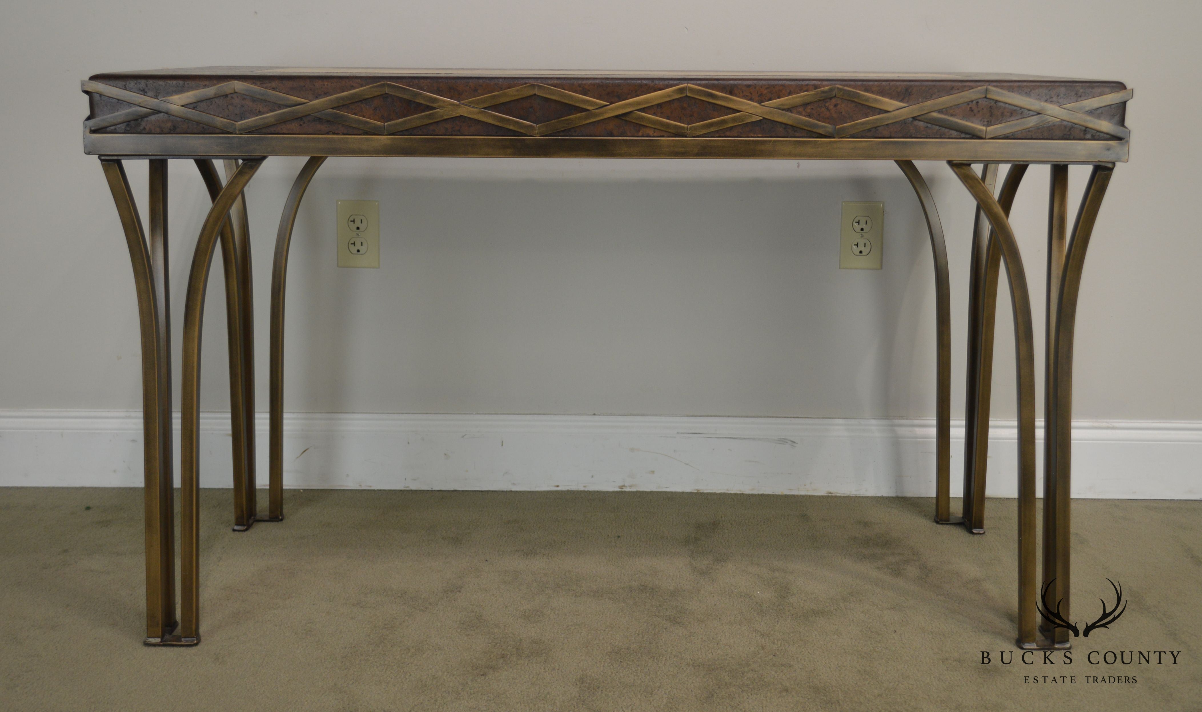 Iron Console Table with Cork and Tessellated Travertine Top