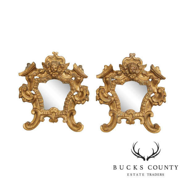 Italian Renaissance Style Carved Giltwood Pair Wall Mirrors