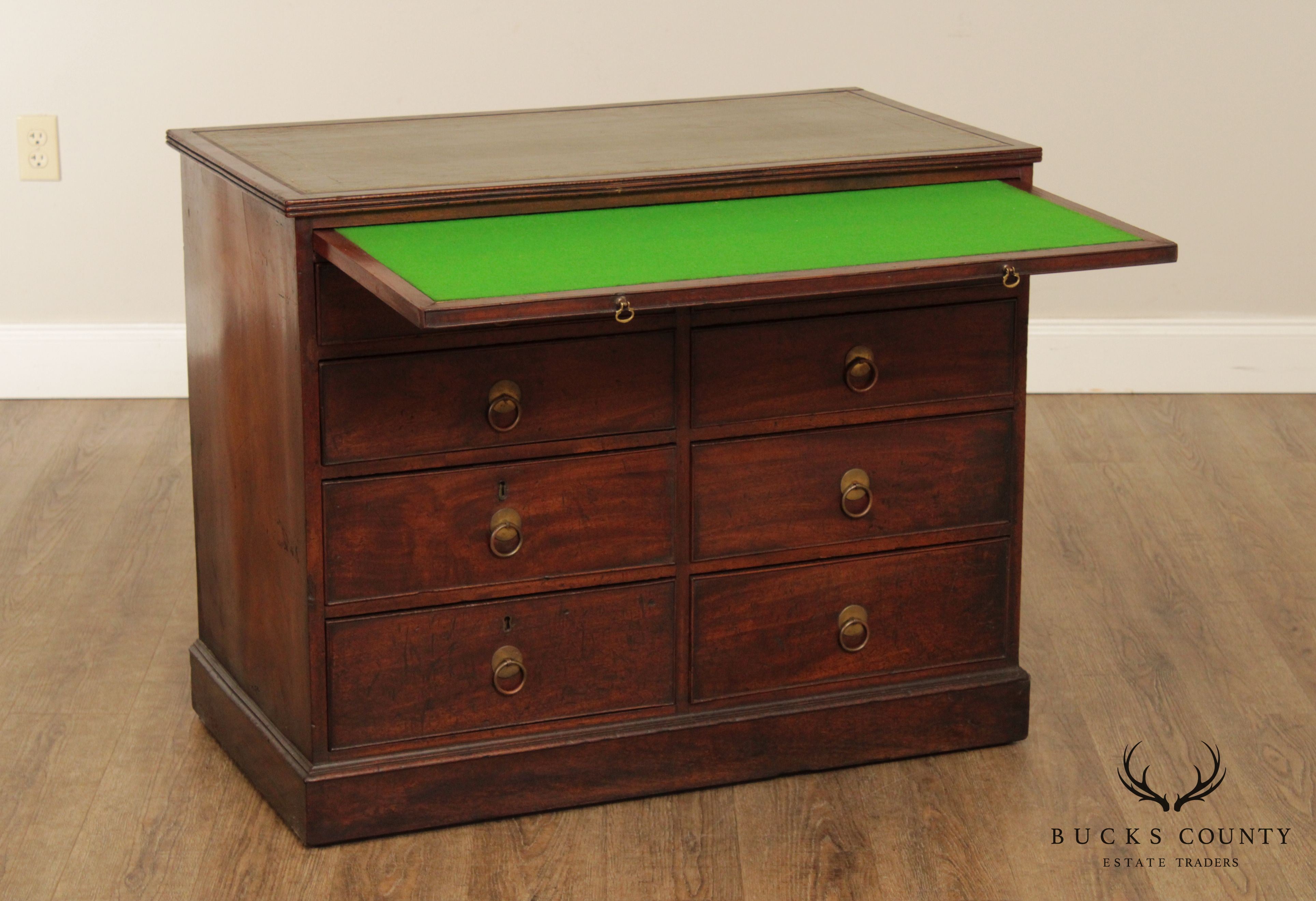 Antique English Mahogany Regency Period Leather Top Chest of Drawers