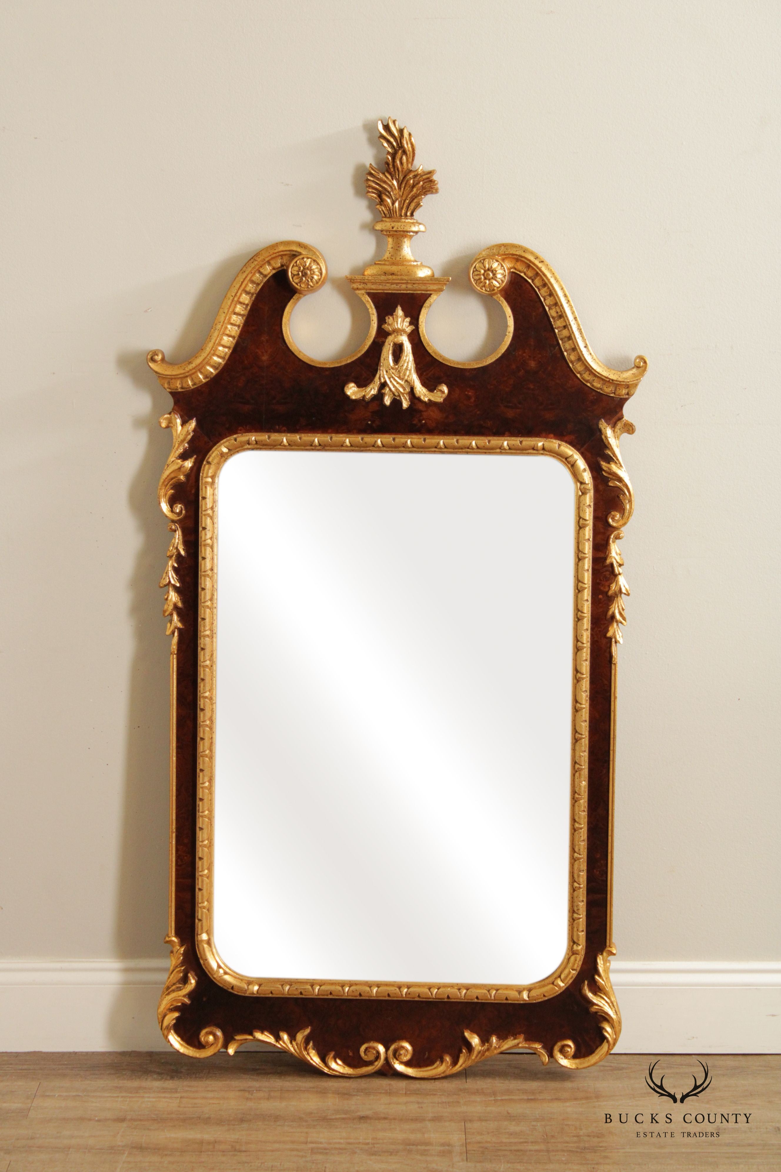 LaBarge Georgian Style Parcel Gilt Burl Wood Mirror