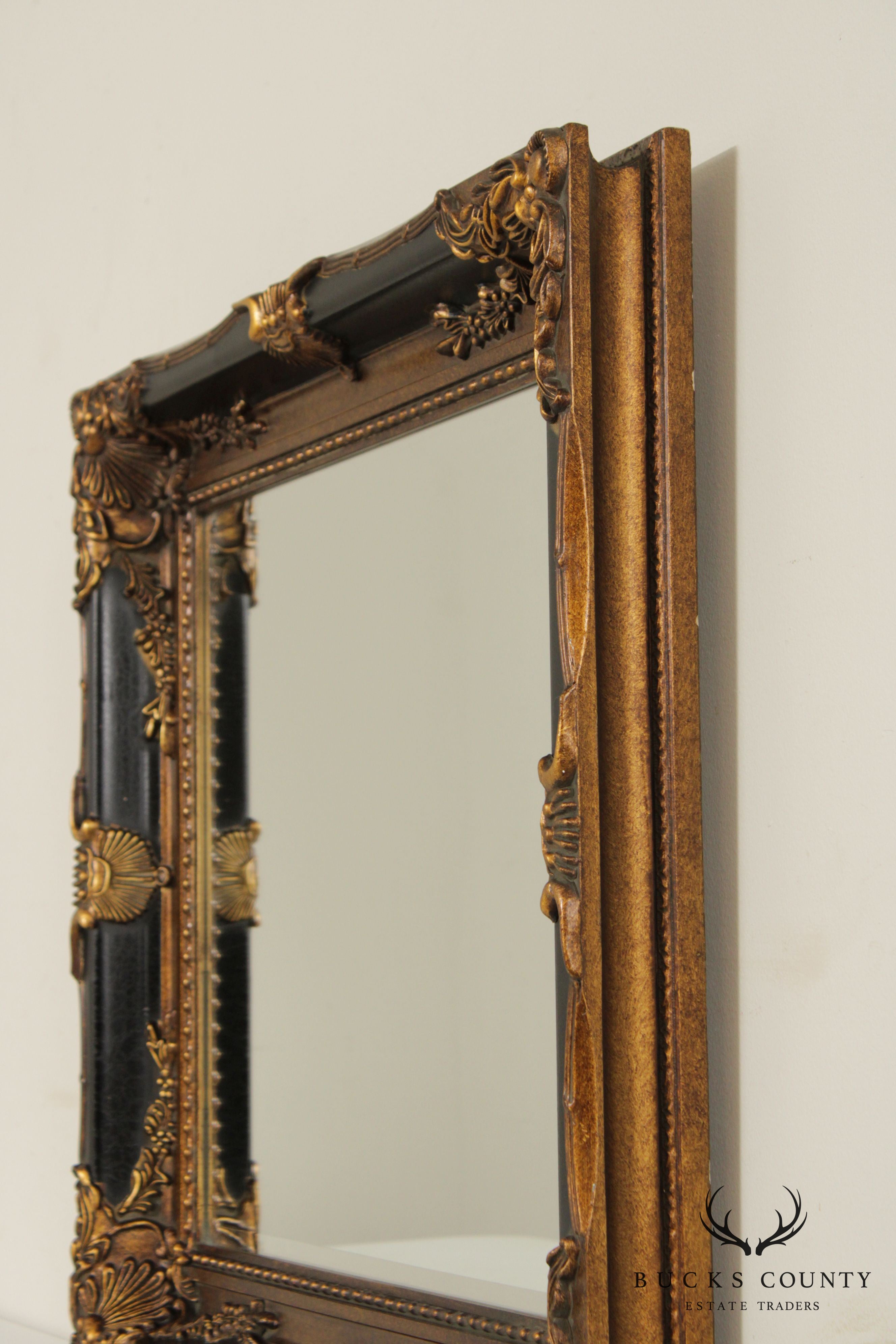 Victorian Style Black and Gold Carved Frame Beveled Mirror