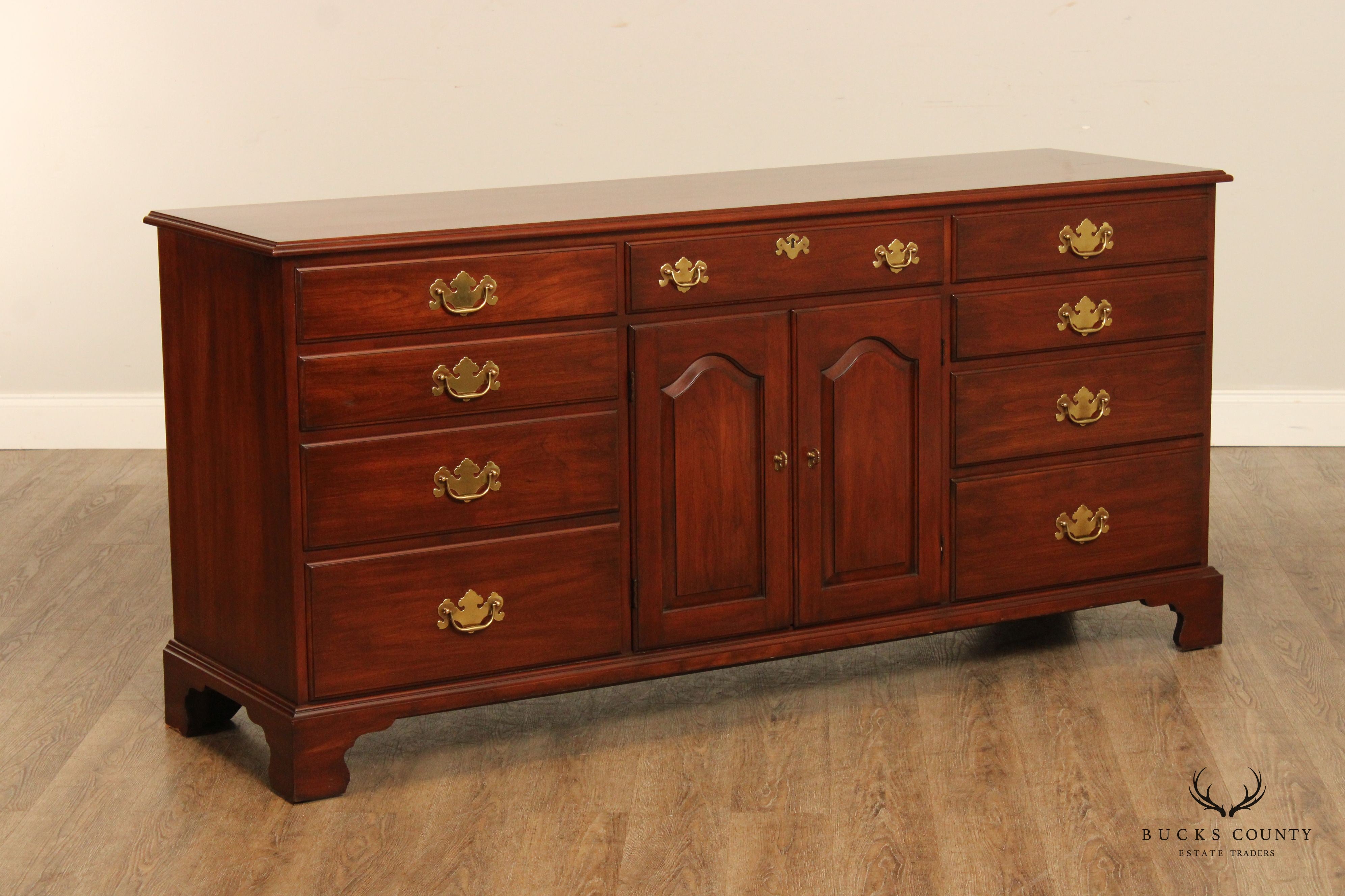 Henkel Harris Chippendale Style Vintage Black Cherry Door Dresser