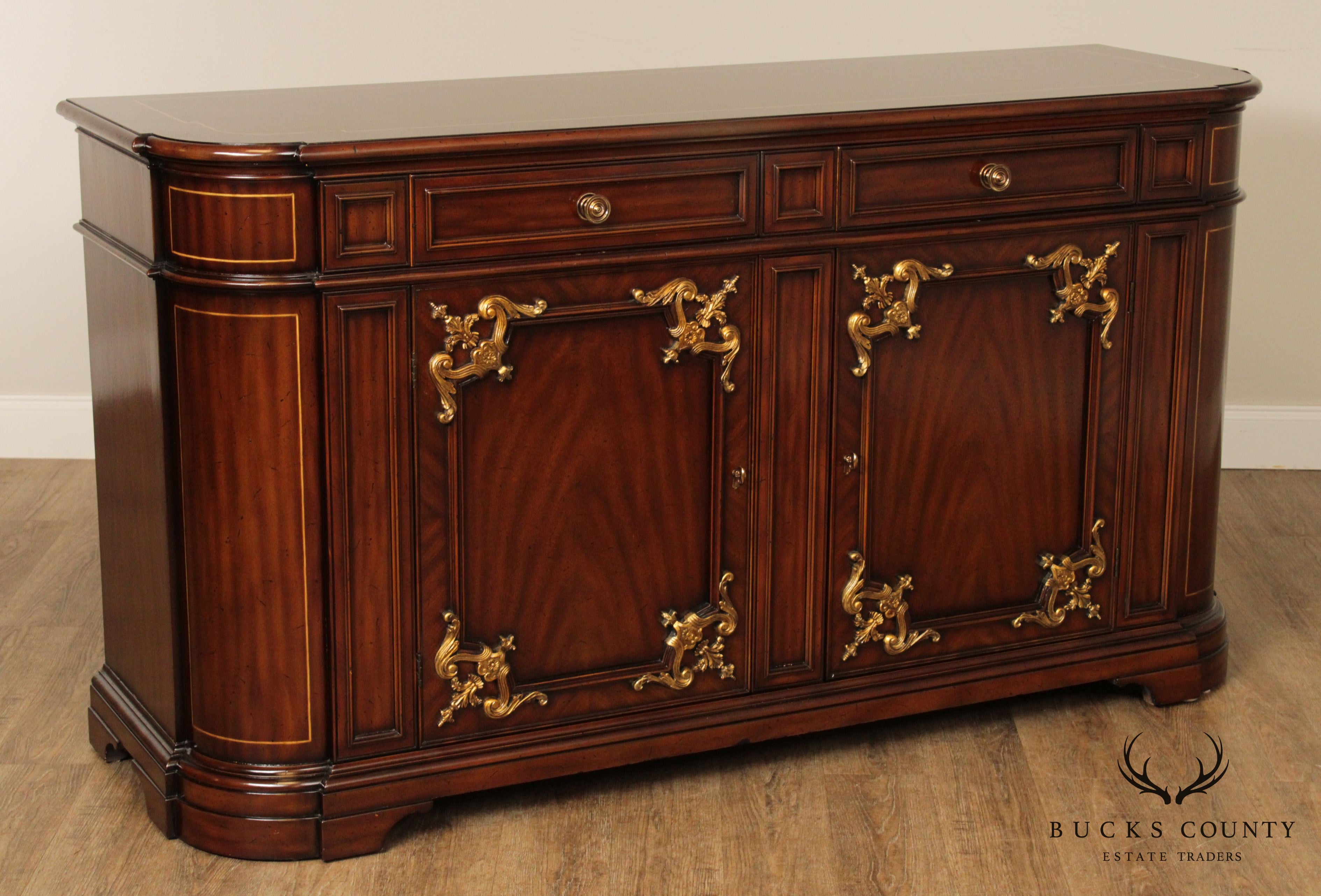 Quality French Neoclassic Style Mahogany, Partial Gilt Sideboard