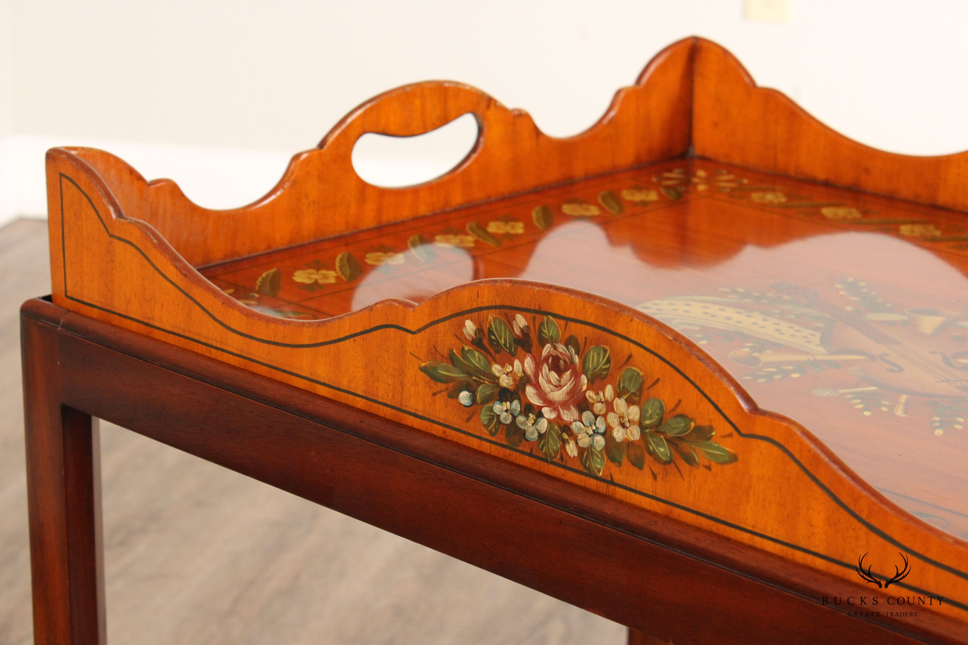 Edwardian Style Hand Painted Satinwood Tray Table