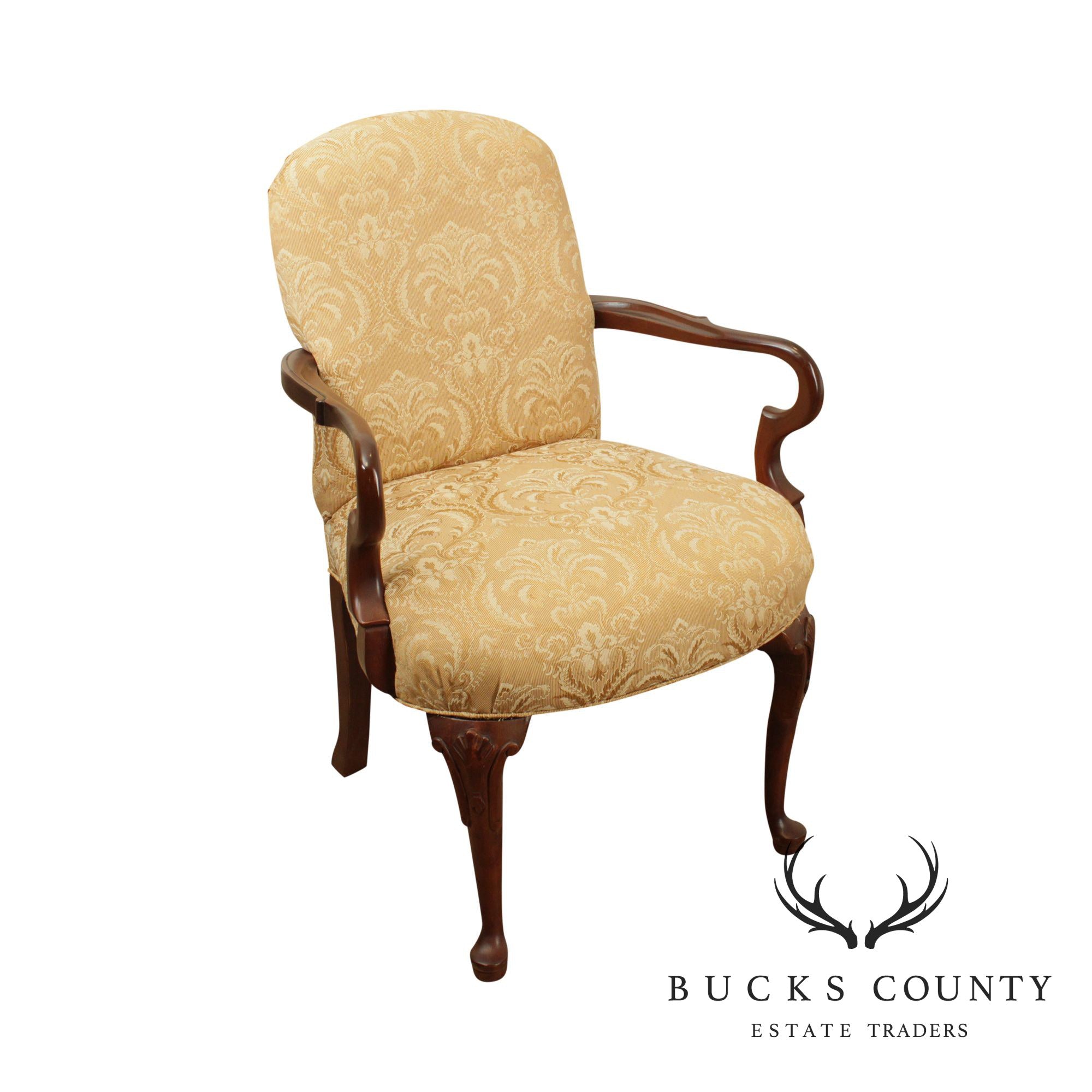 Fairfield Custom Upholstered Cherry Queen Anne Armchair