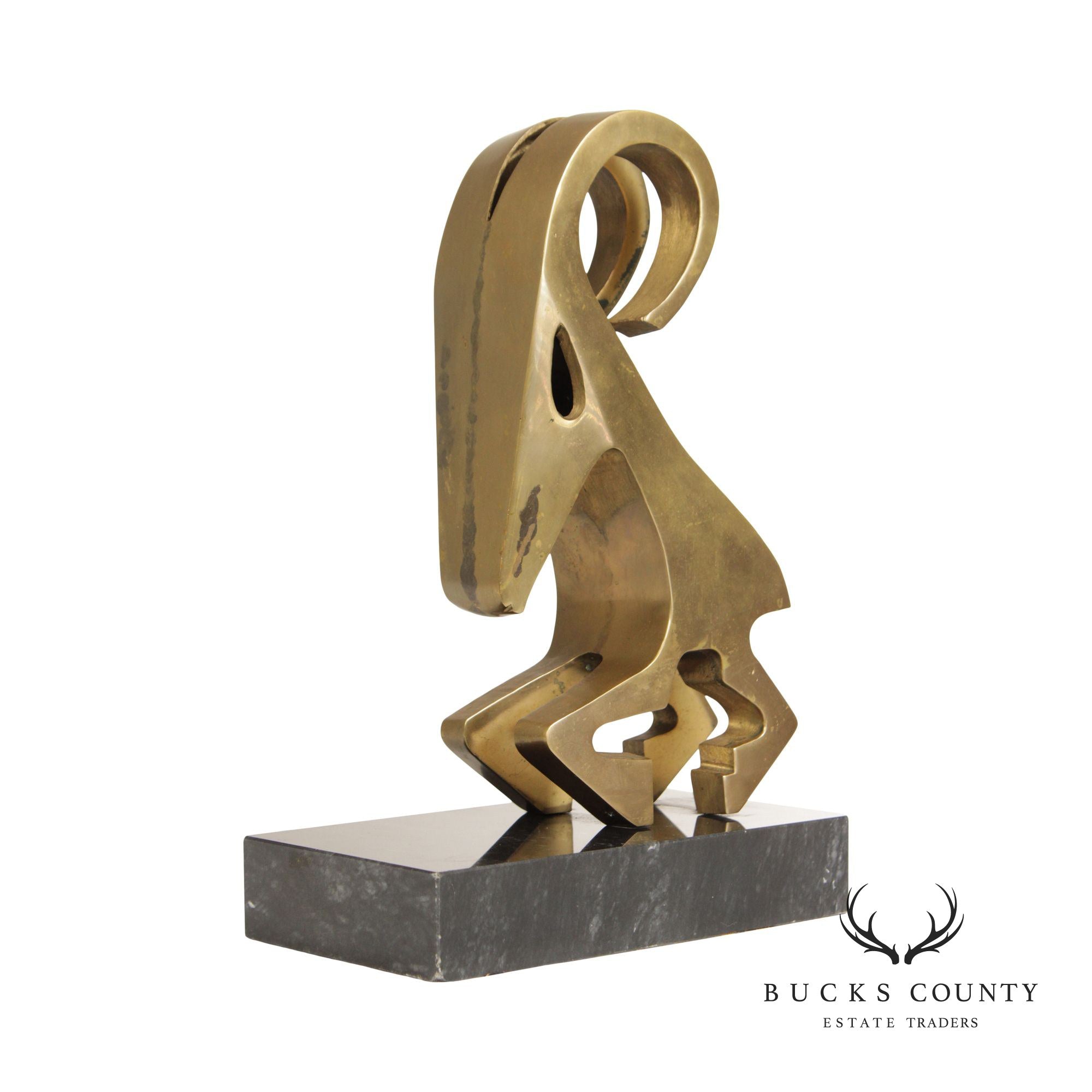 Modernist Abstract Brass Ram Sculpture