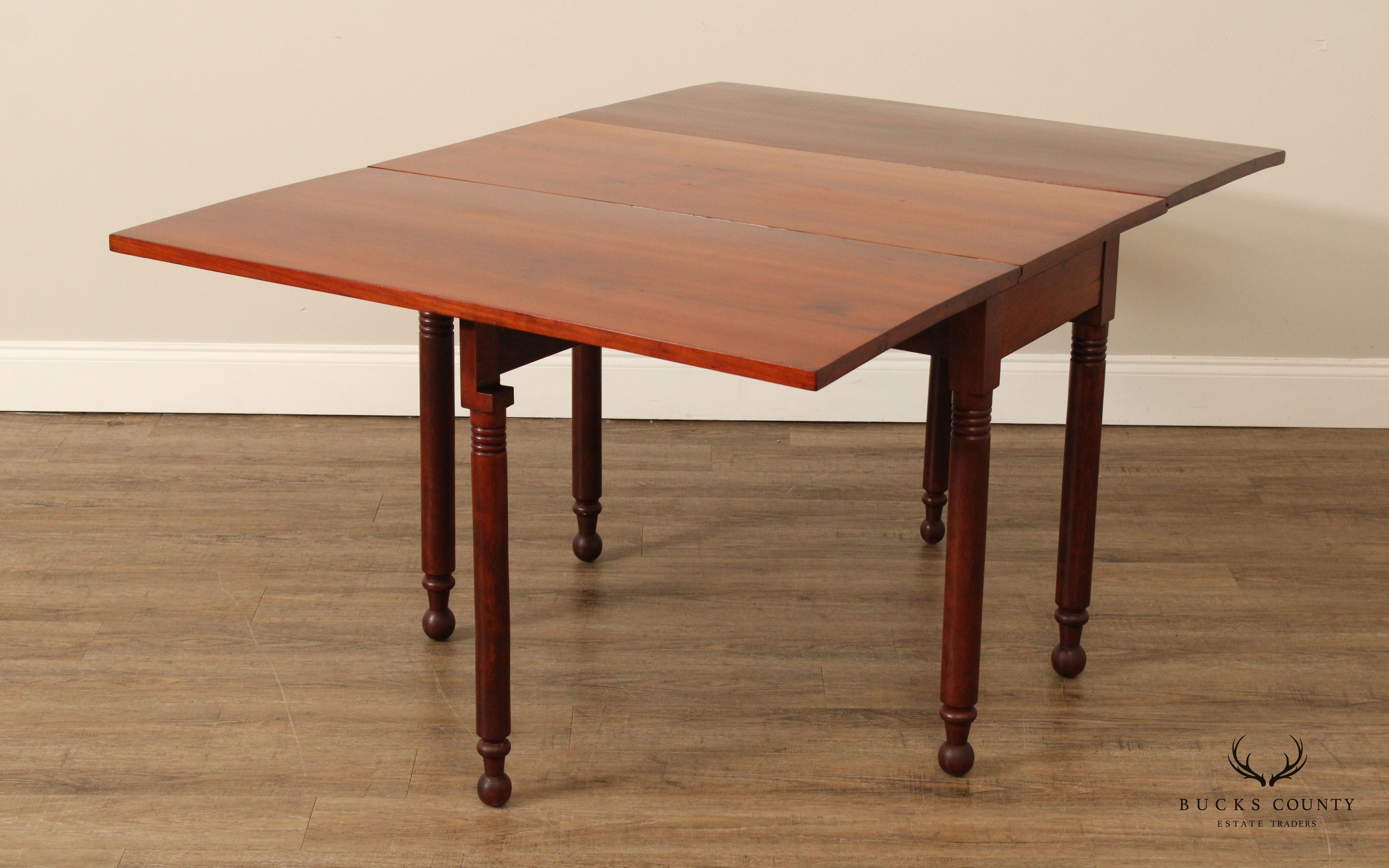 Antique American Sheraton Style Cherry Drop Leaf Dining Table