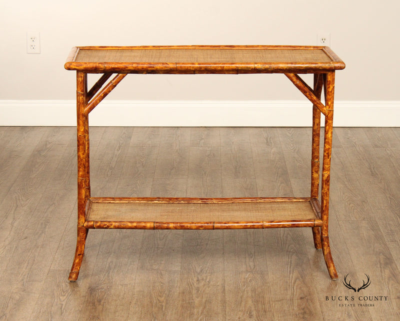 Victorian Style Vintage Burnt Bamboo and Rattan Console Sofa Table