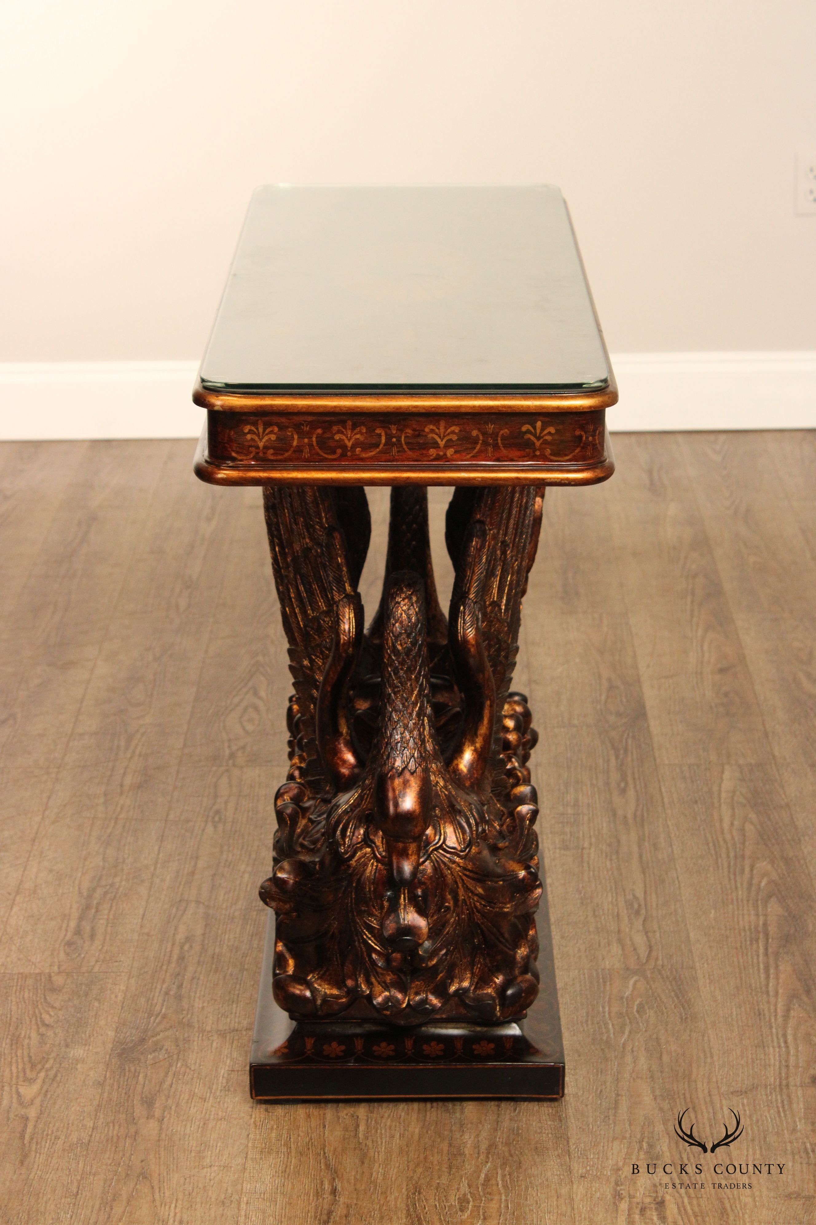 Classical Empire Style Parcel-Gilt Swan Carved Console Table