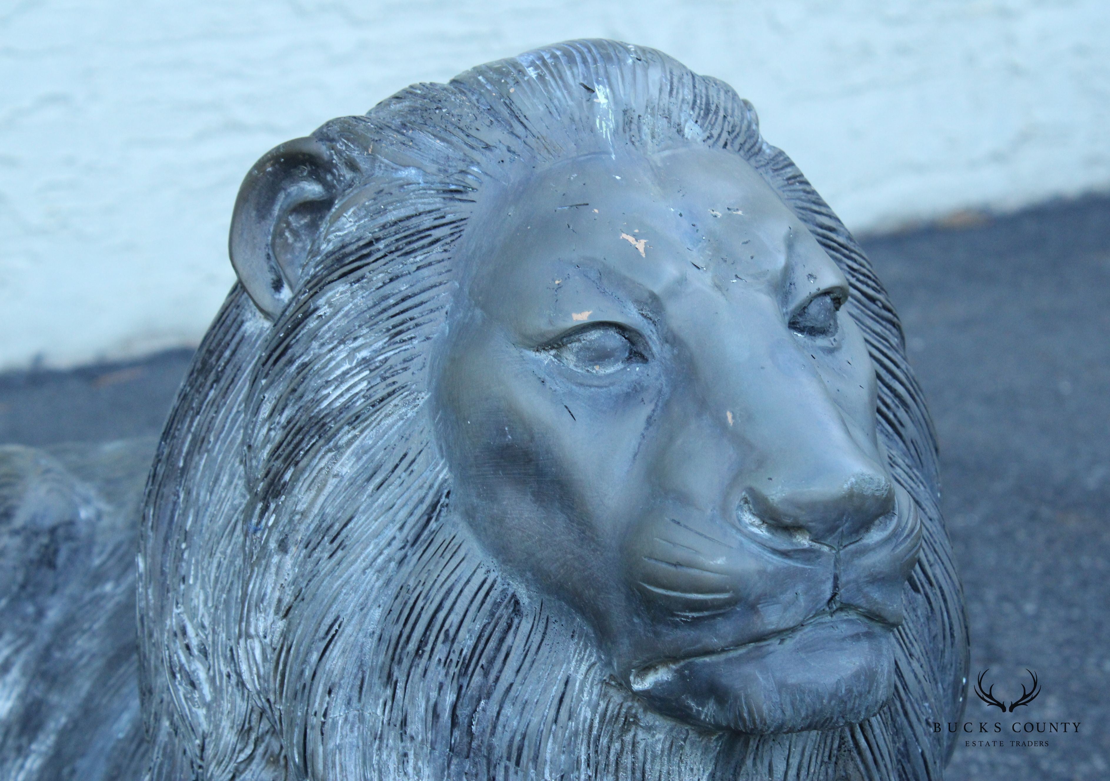 Vintage Pair Of Outdoor Bronze Guardian Lion Statues