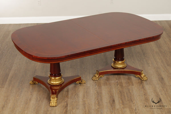Kindel Empire Style Double Pedestal Flame Mahogany Dining Table