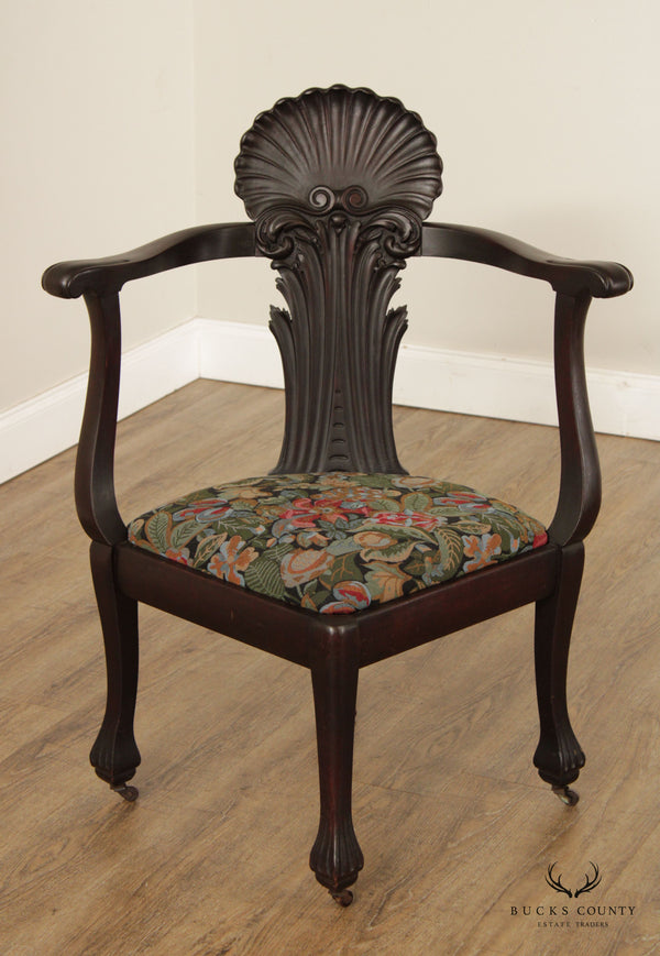 Venetian Shell Carved Mahogany Grotto Style Corner Chair