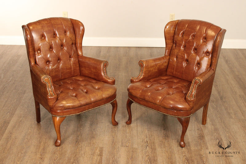 Queen Anne Style Pair of Tufted Armchairs