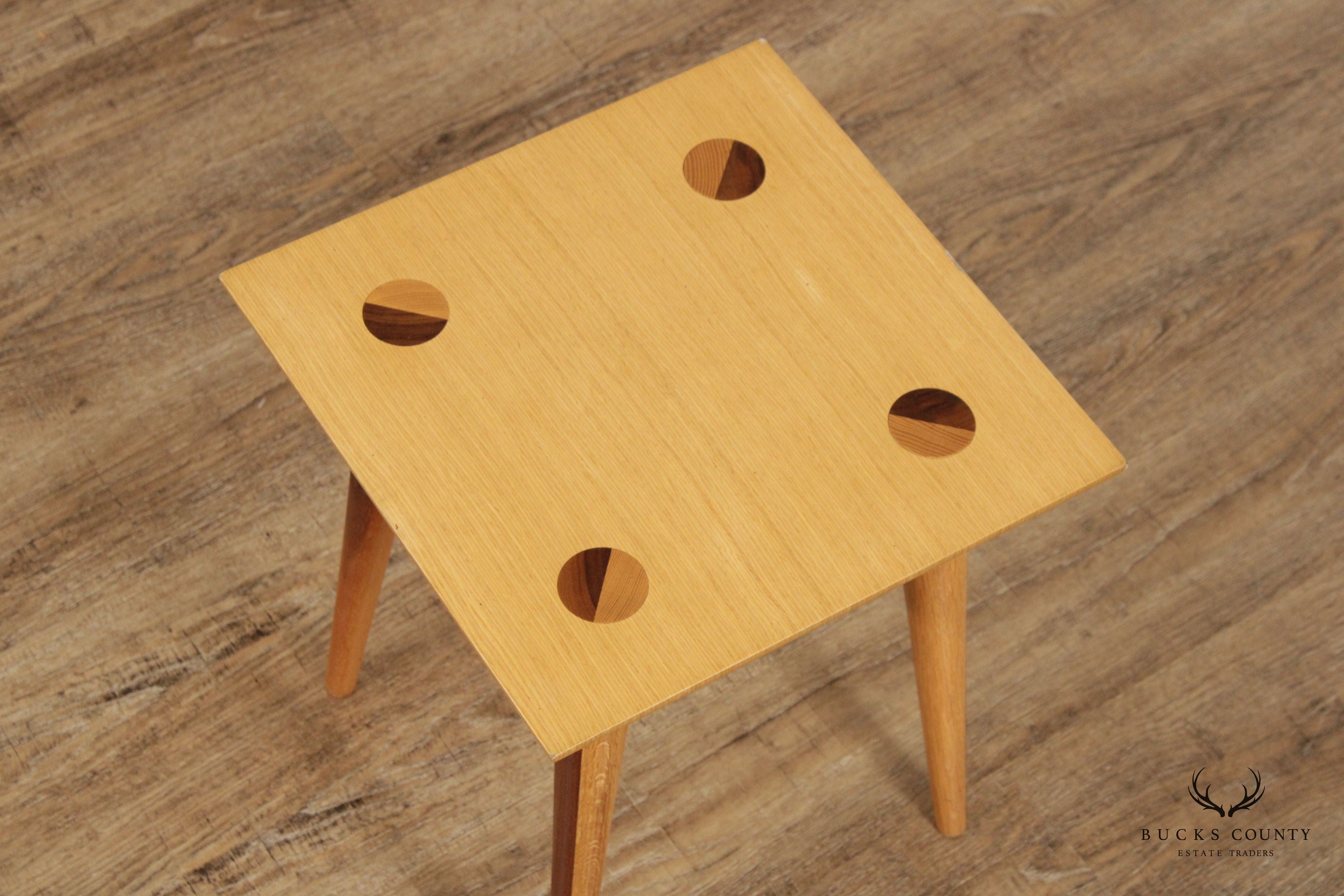 Studio Crafted Mid Century Modern Mixed Wood End Table