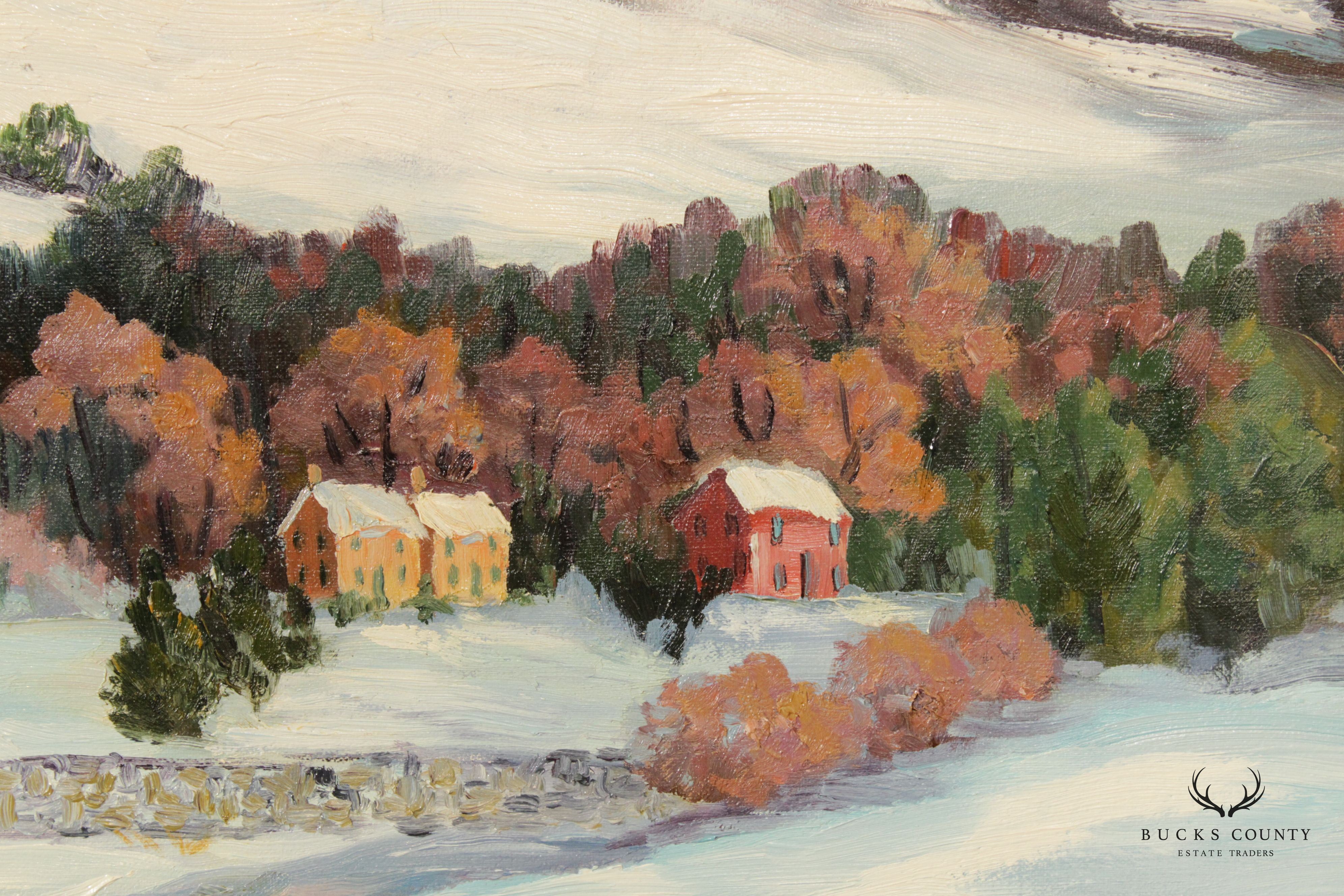 Ann Yost Whitesell Winter 'Stone Wall' Landscape Original Oil Painting