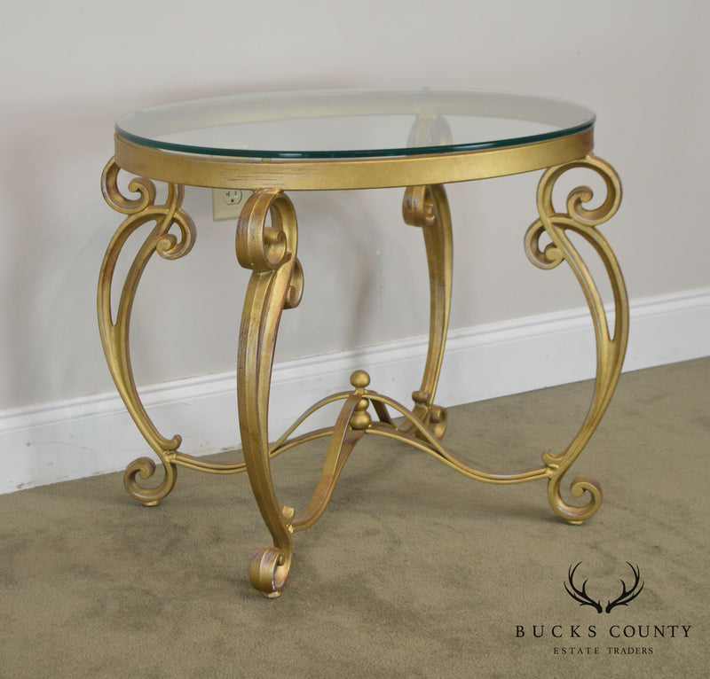 Rococo Style Gilt Metal Scrolled Base Glass Top Side Table