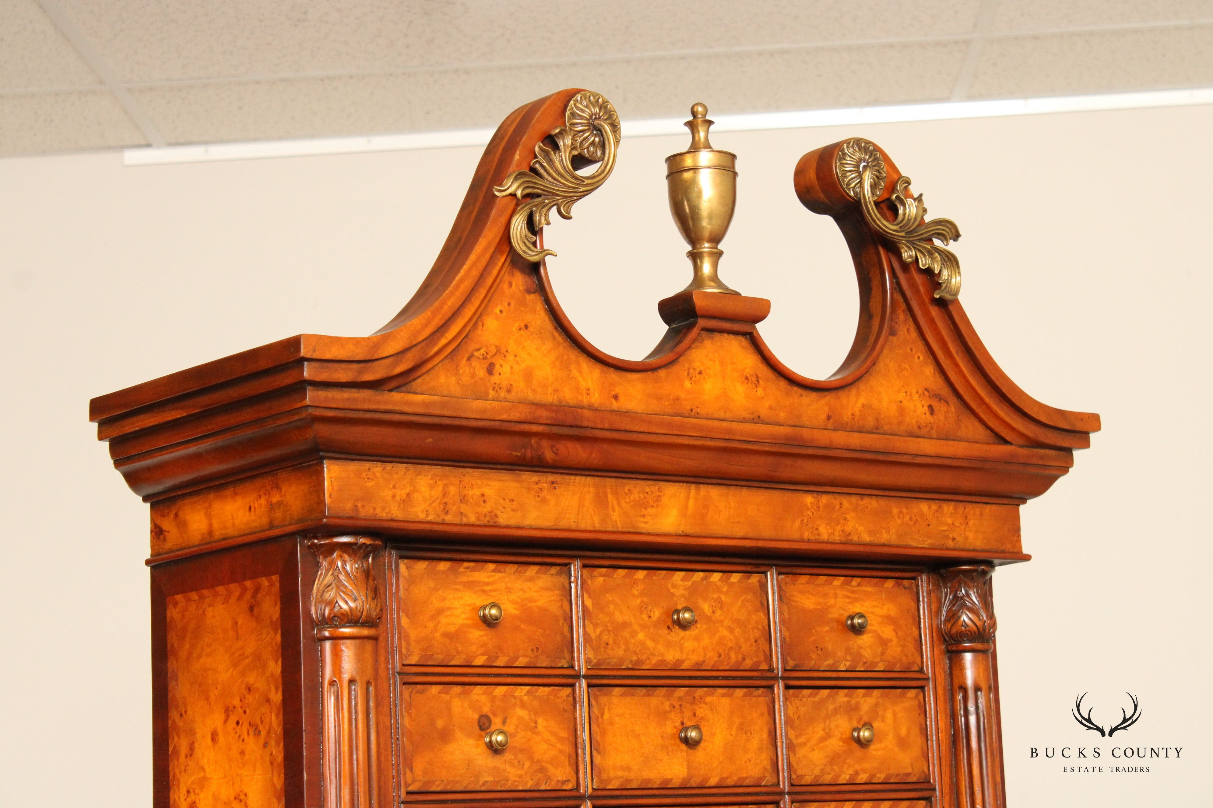 Theodore Alexander Chippendale Style Burl Wood Inlaid Secretary Desk