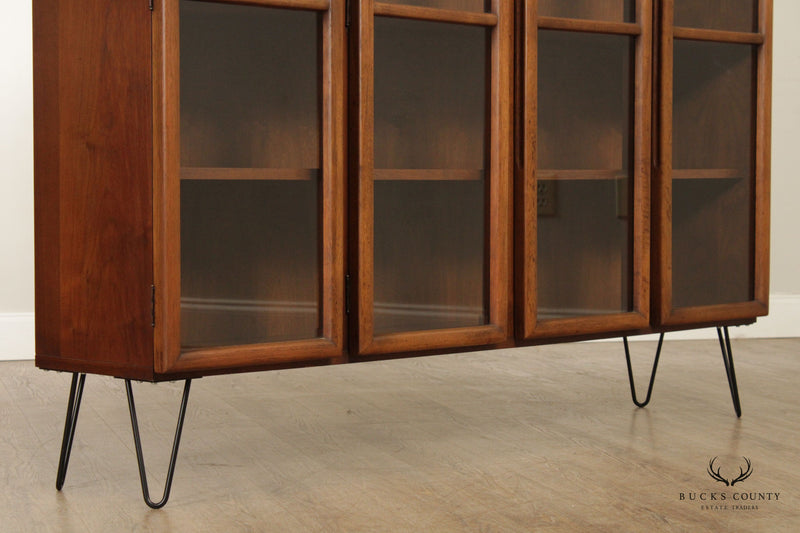 Mid Century Modern Walnut and Glass Door Bookcase Display Cabinet